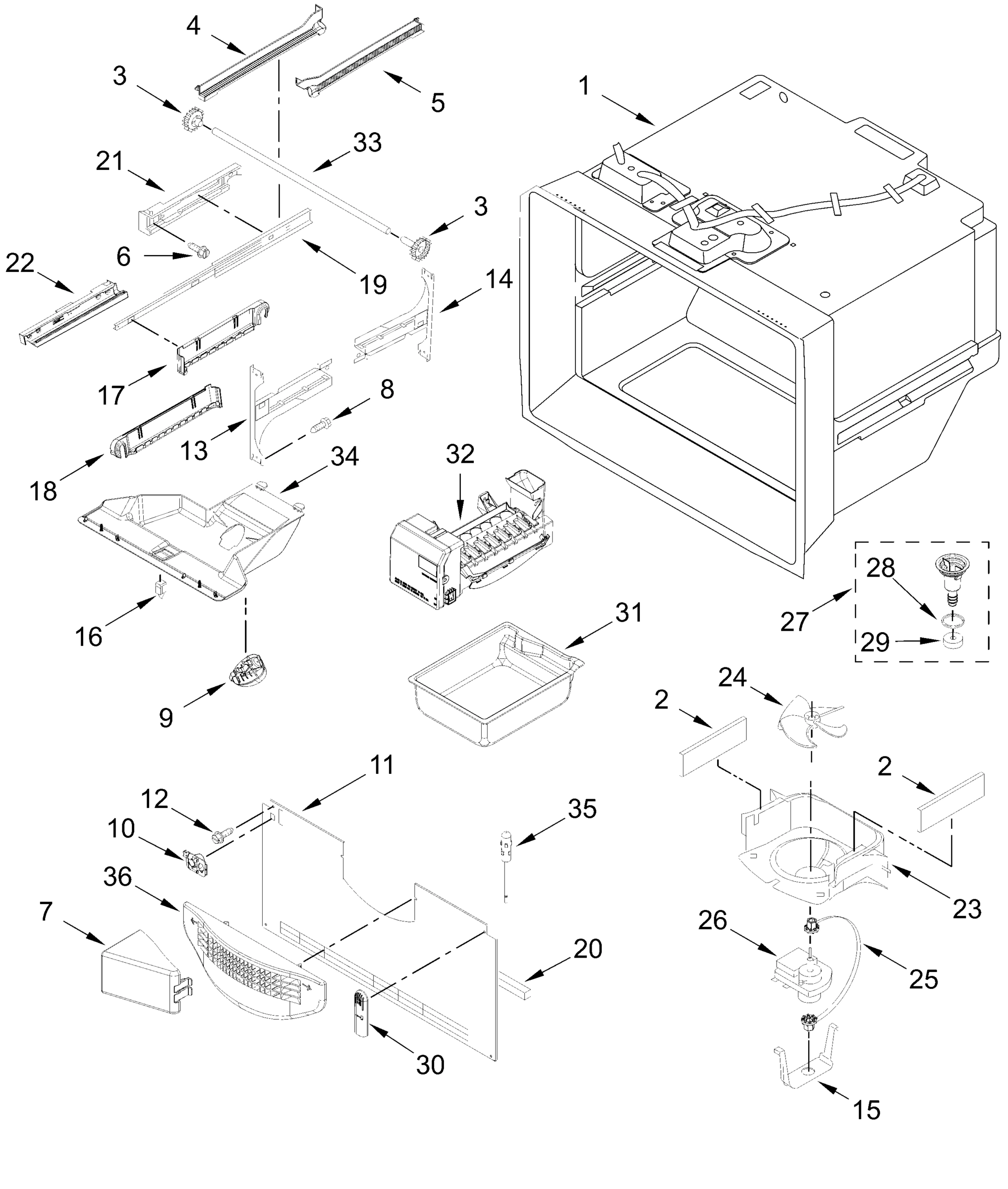 FREEZER LINER AND ICEMAKER PARTS