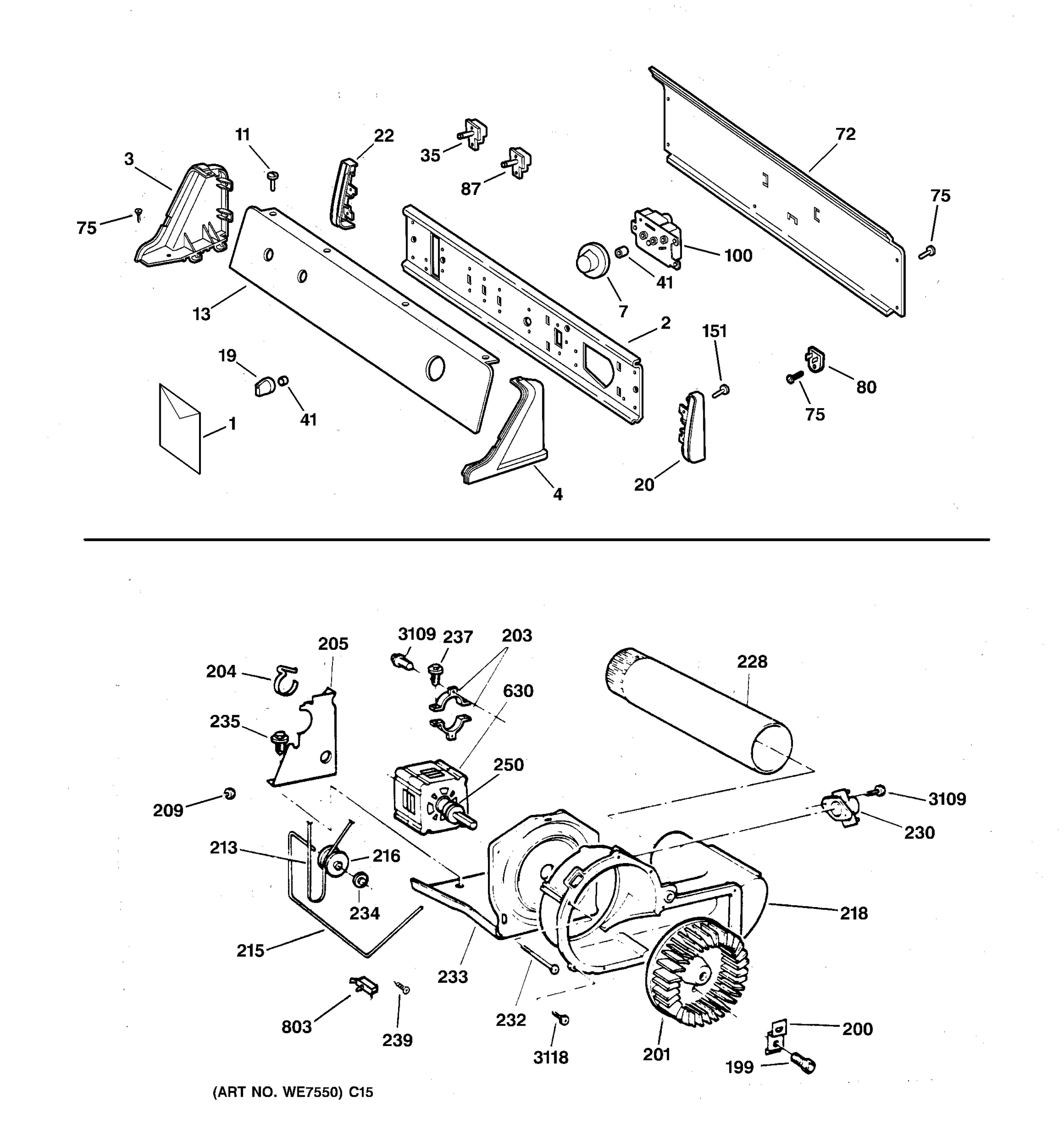 BACKSPLASH, BLOWER & DRIVE ASSEMBLY
