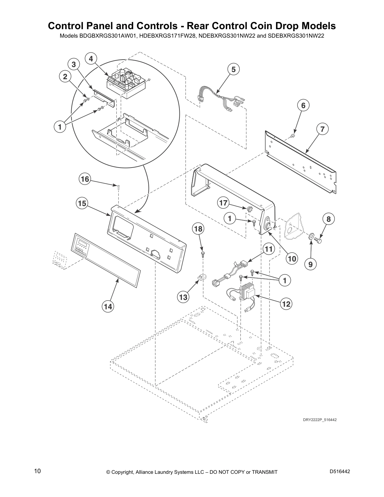 Control Panel and Controls - Rear Control Coin Drop Models