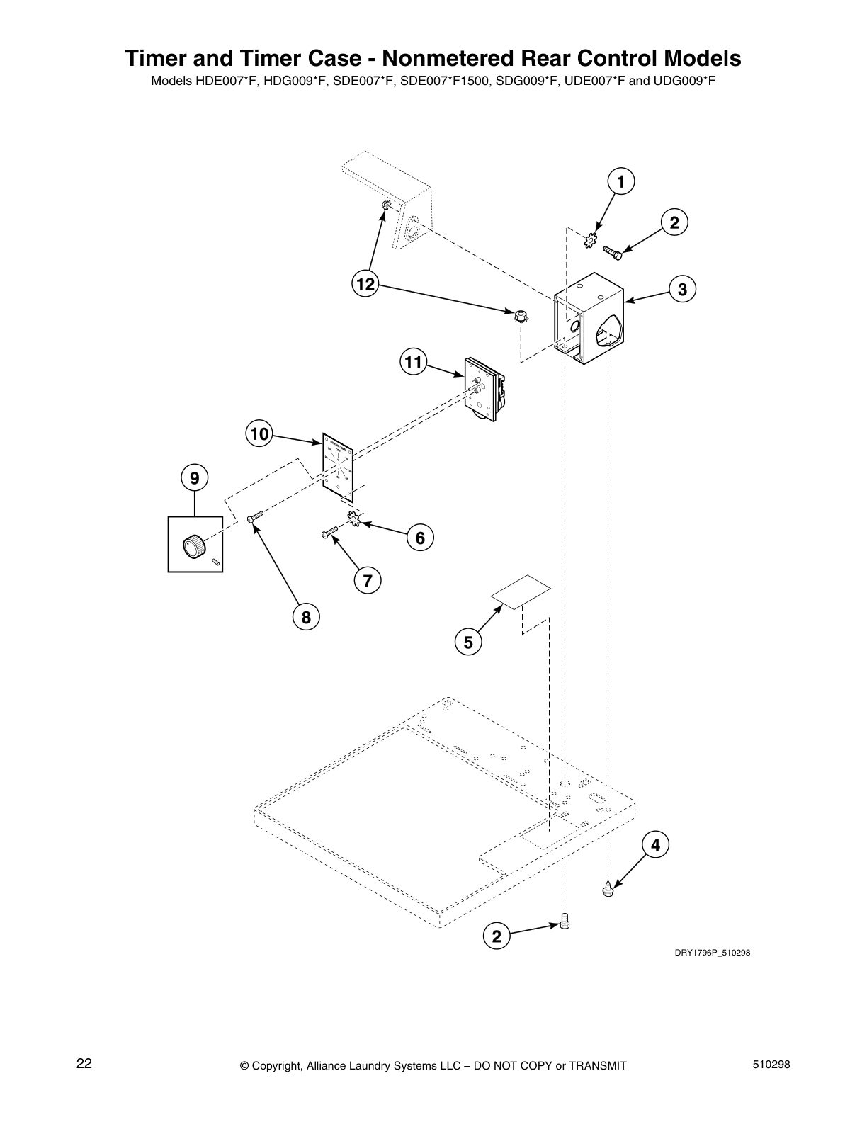 Timer and Timer Case - Nonmetered Rear Control Models