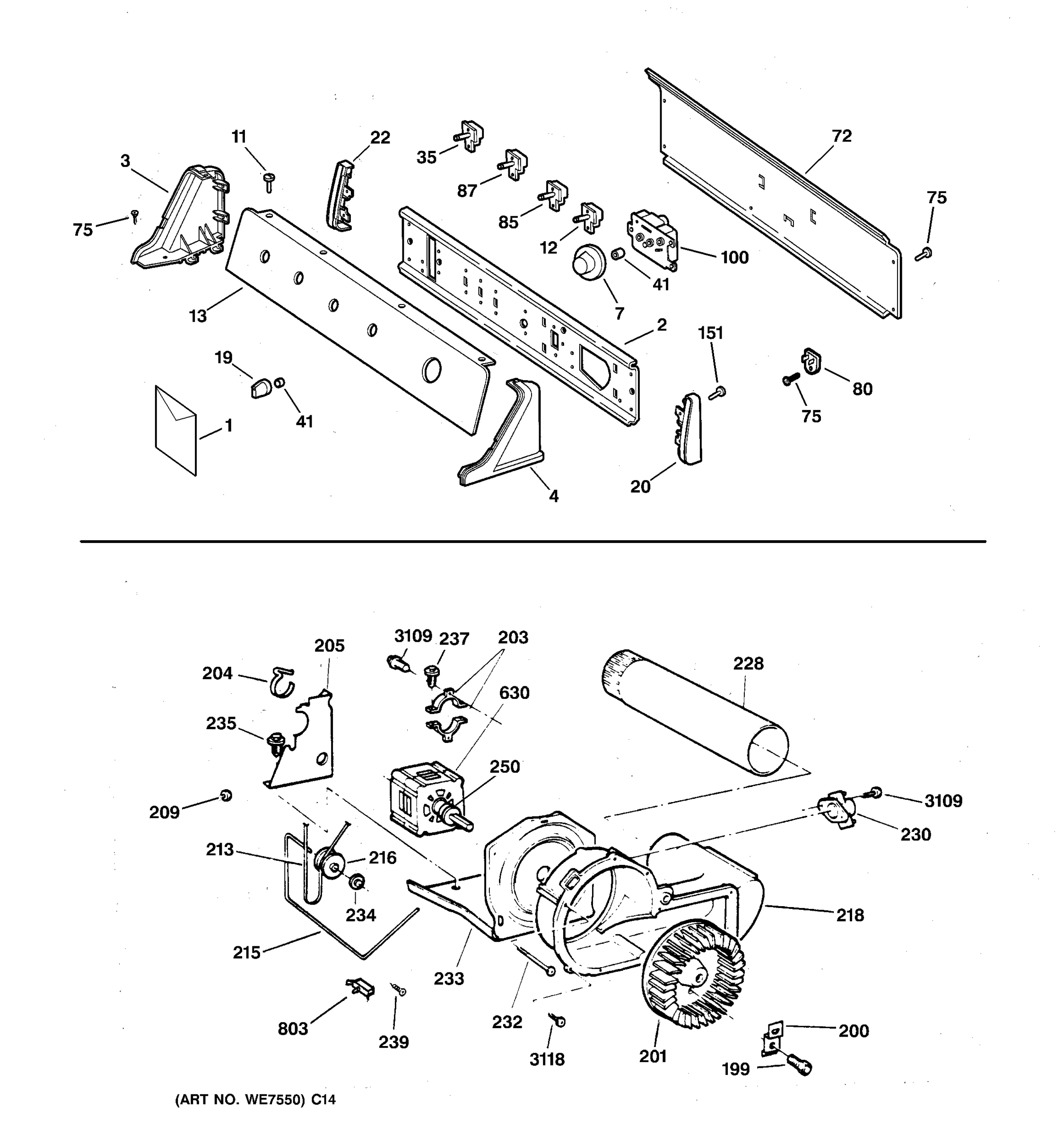 BACKSPLASH, BLOWER & DRIVE ASSEMBLY
