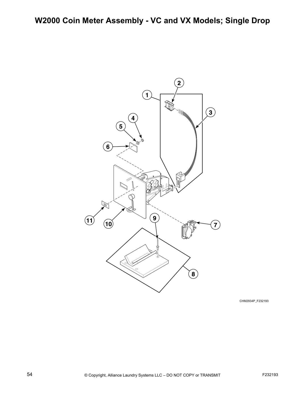 W2000 Coin Meter Assembly - VC and VX Models; Single Drop