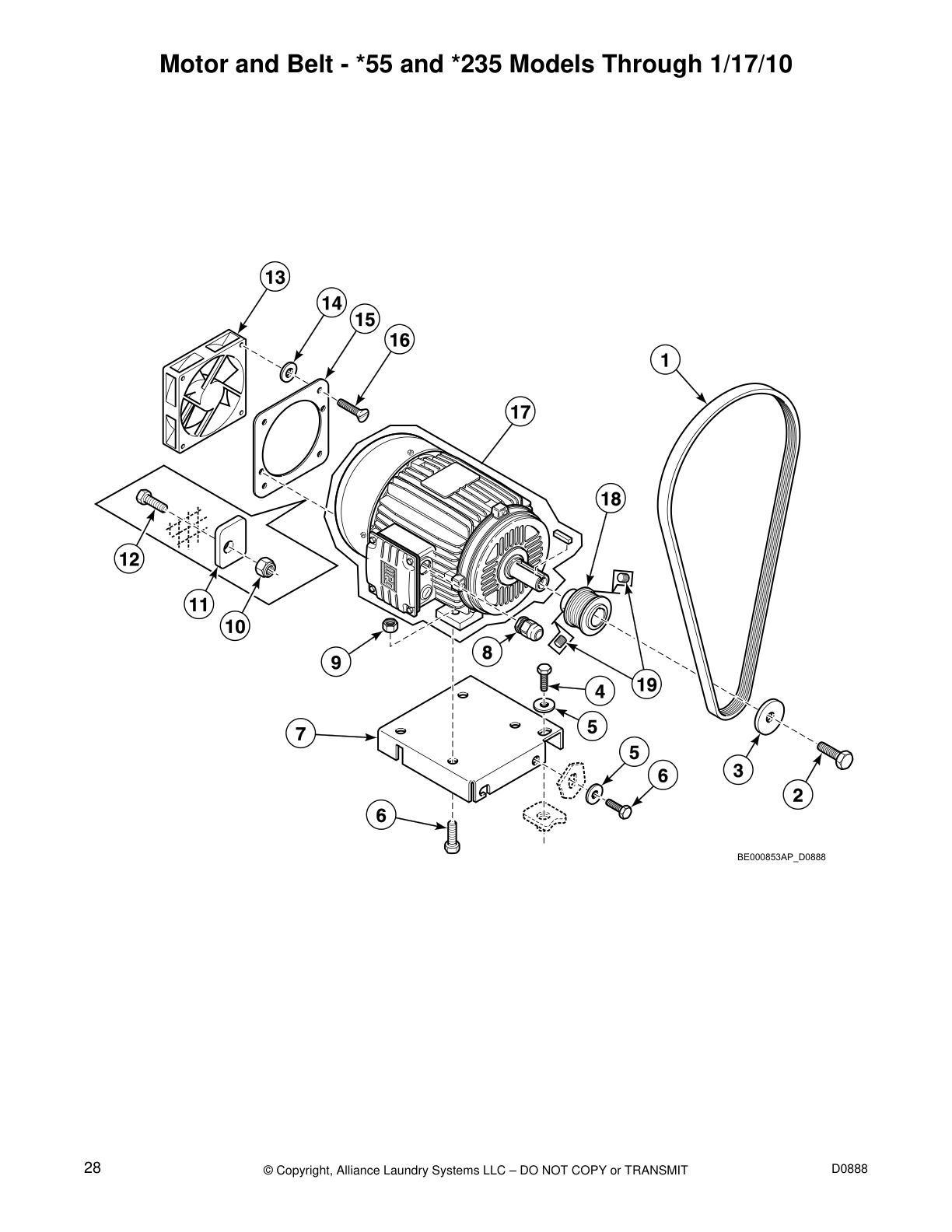 Motor and Belt - *55 and *235 Models Through 1/17/10