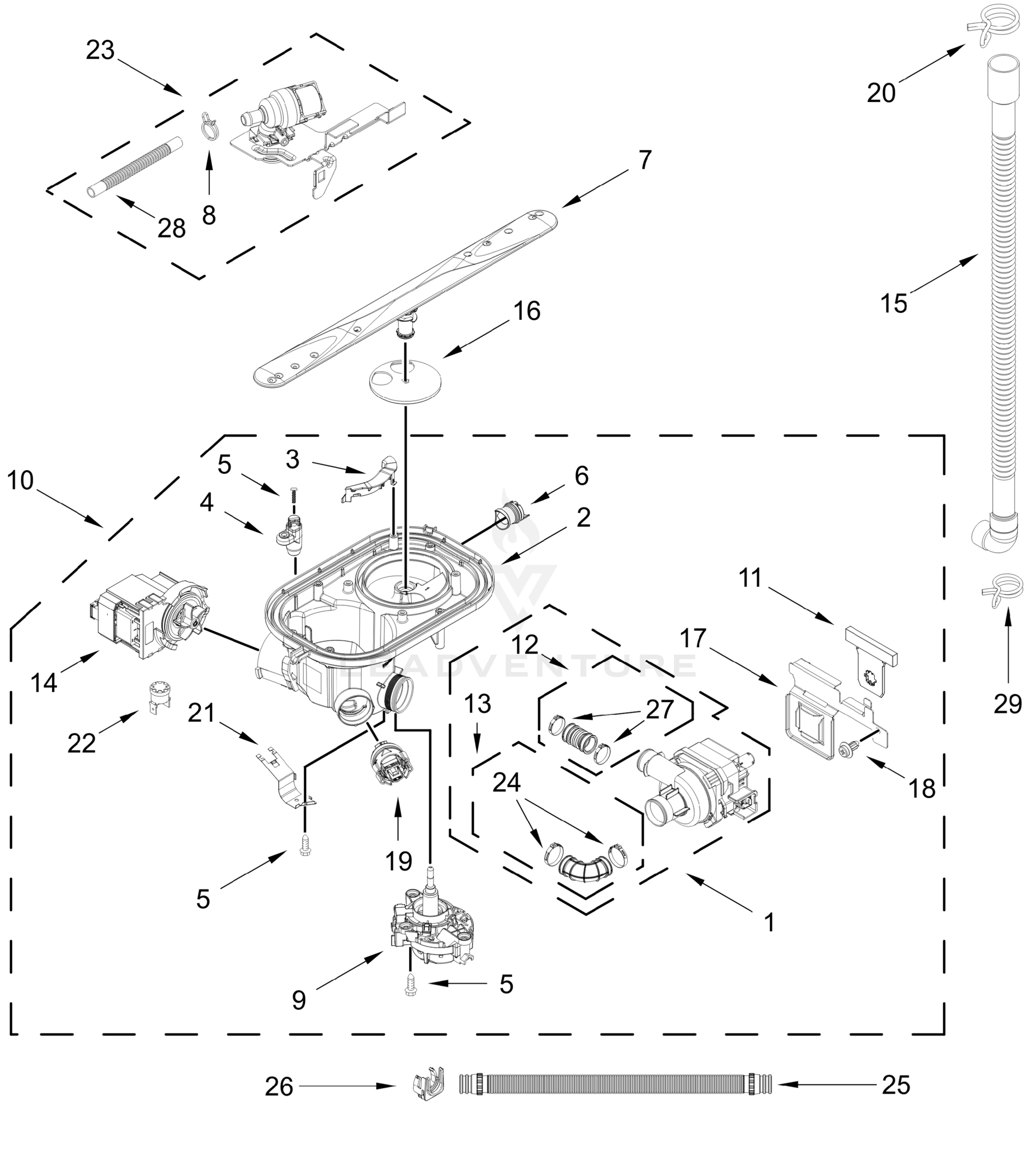 PUMP, WASHARM AND MOTOR PARTS