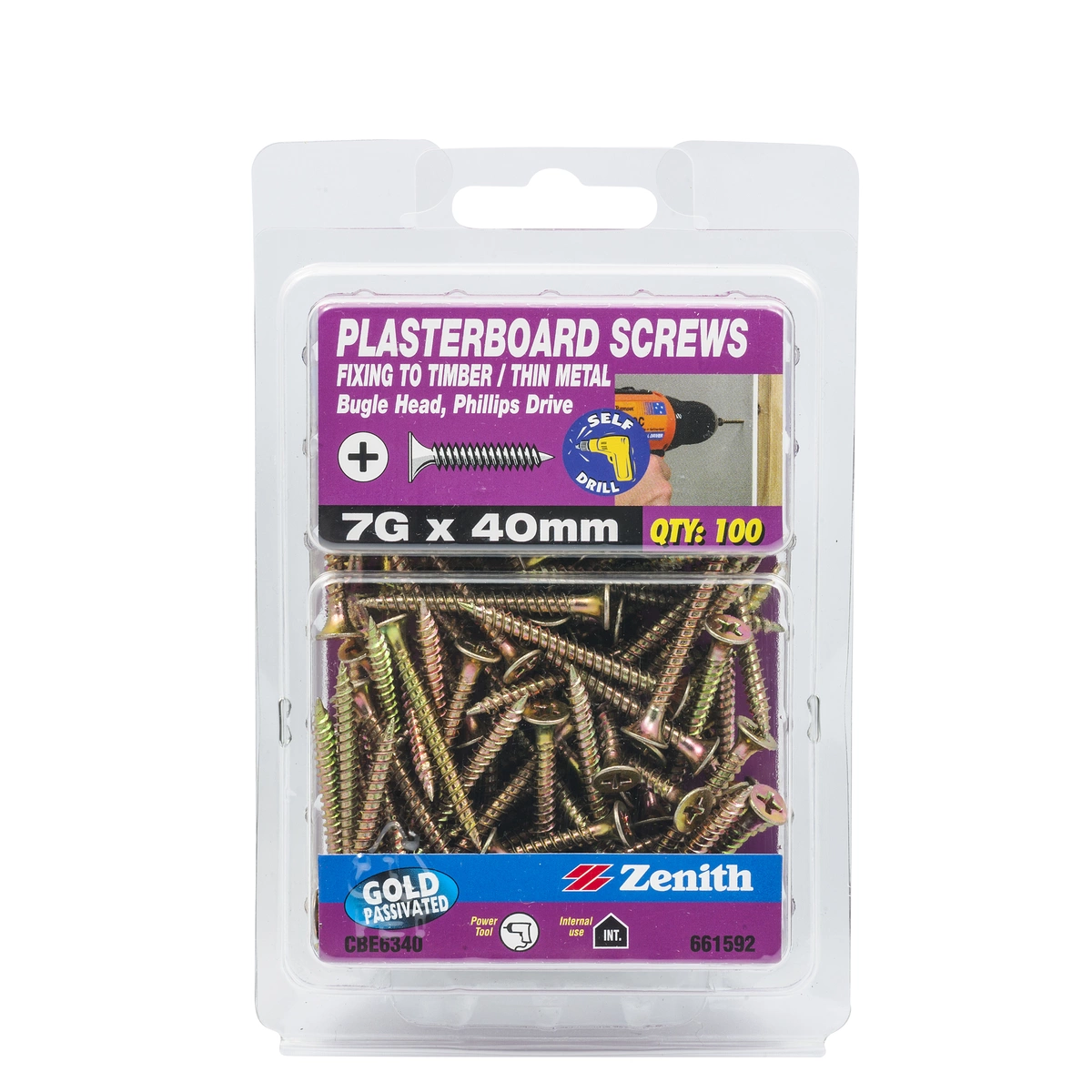 ZENITH® 7G x 40mm Plasterboard Screws for Internal Use – Pack of 100