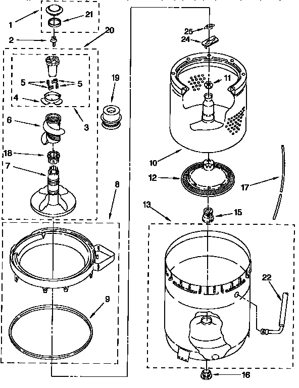 AGITATOR, BASKET AND TUB