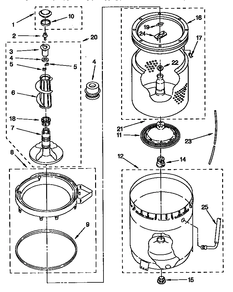 AGITATOR, BASKET AND TUB