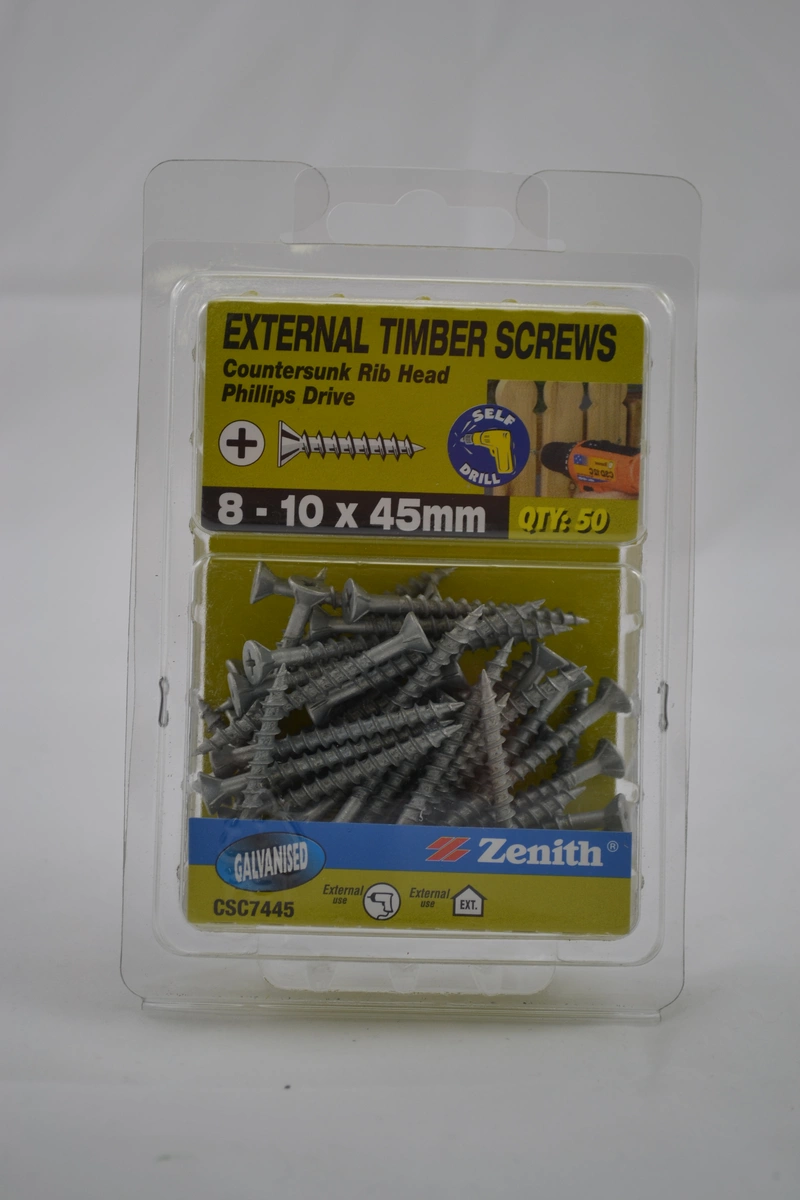 ZENITH® 8G x 45mm Galvanised, Phillips Drive, Timber Screws – External Use – 50 Pack
