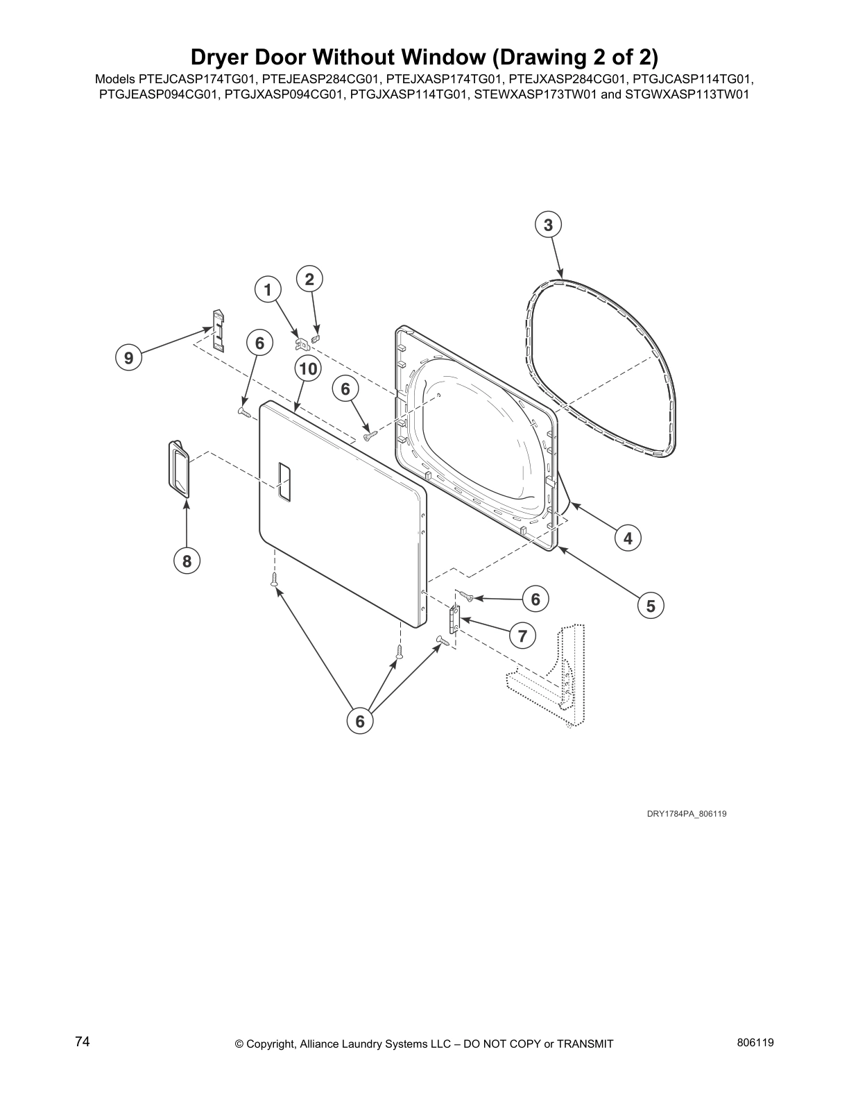Dryer Door Without Window (Drawing 2 of 2)