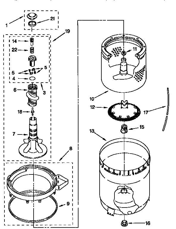 AGITATOR, BASKET AND TUB