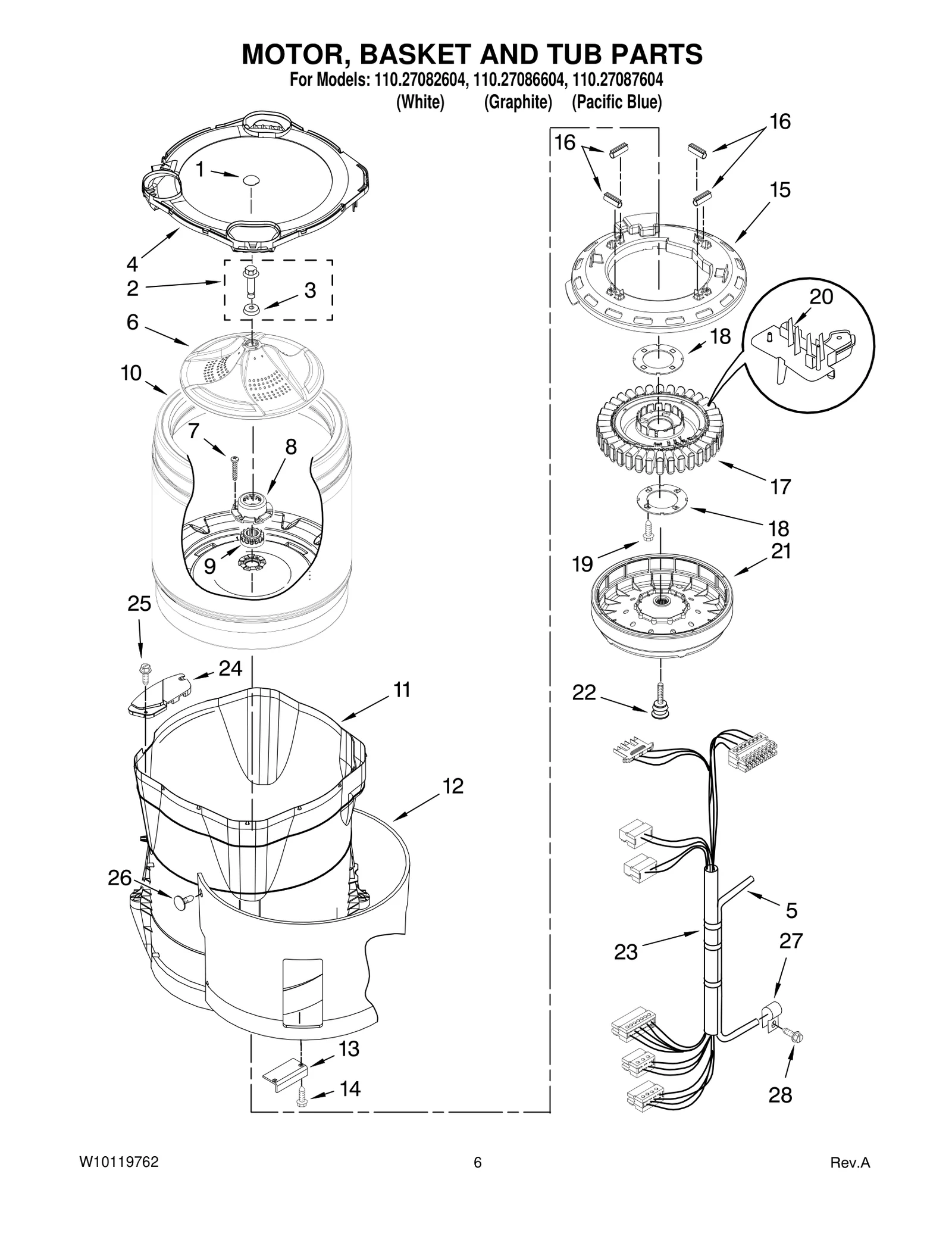 MOTOR, BASKET AND TUB PARTS