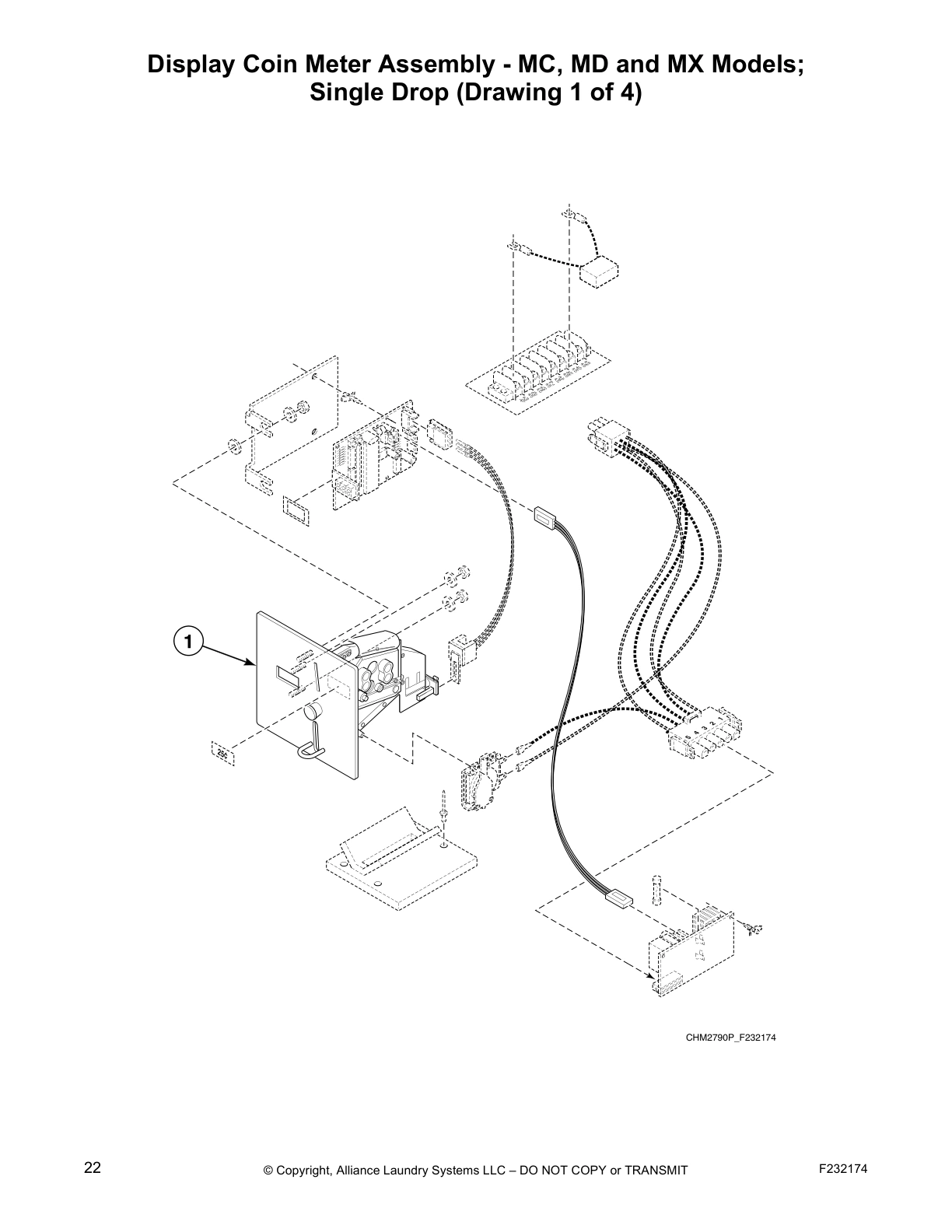 Display Coin Meter Assembly - MC, MD and MX Models; 
Single Drop (Drawing 1 of 4)