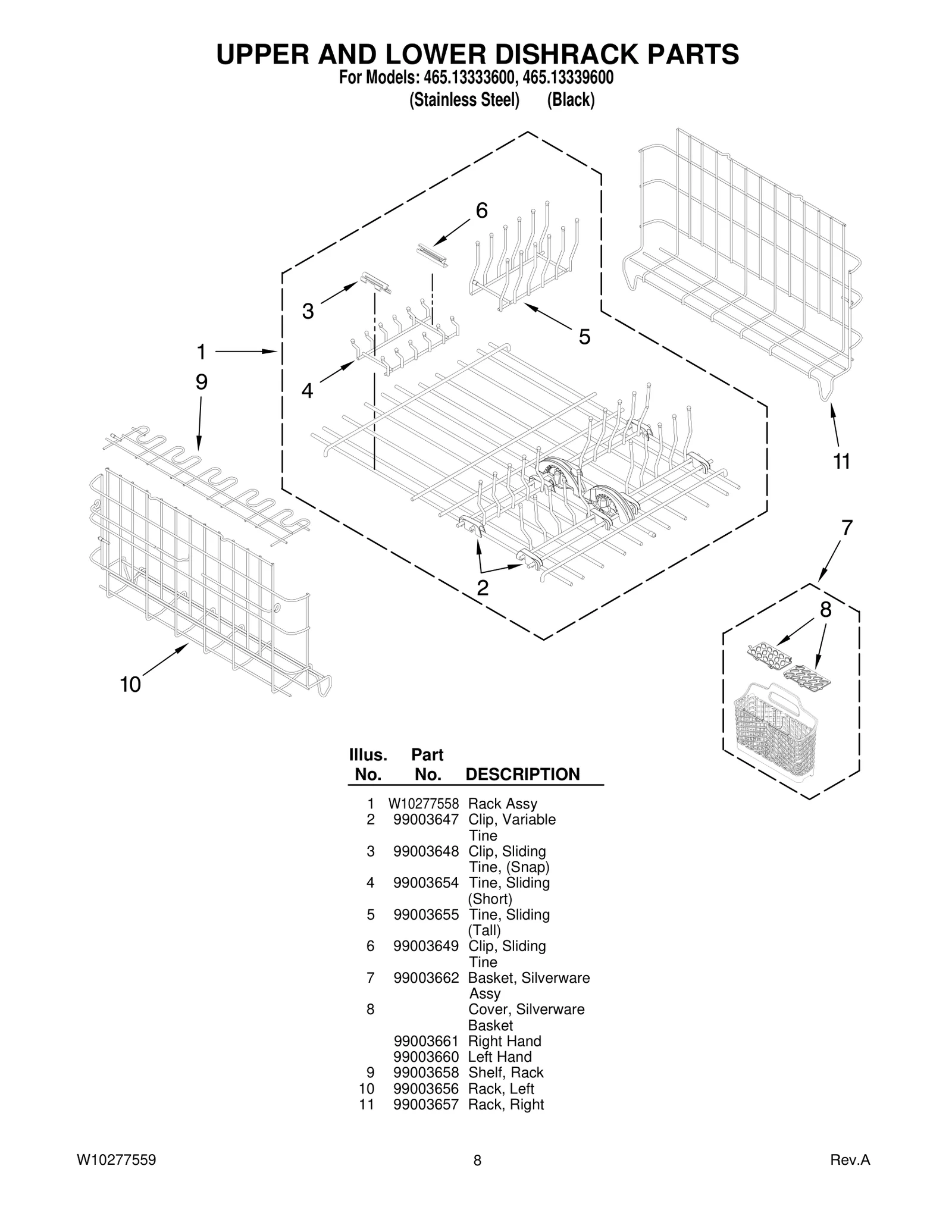 UPPER AND LOWER DISHRACK PARTS