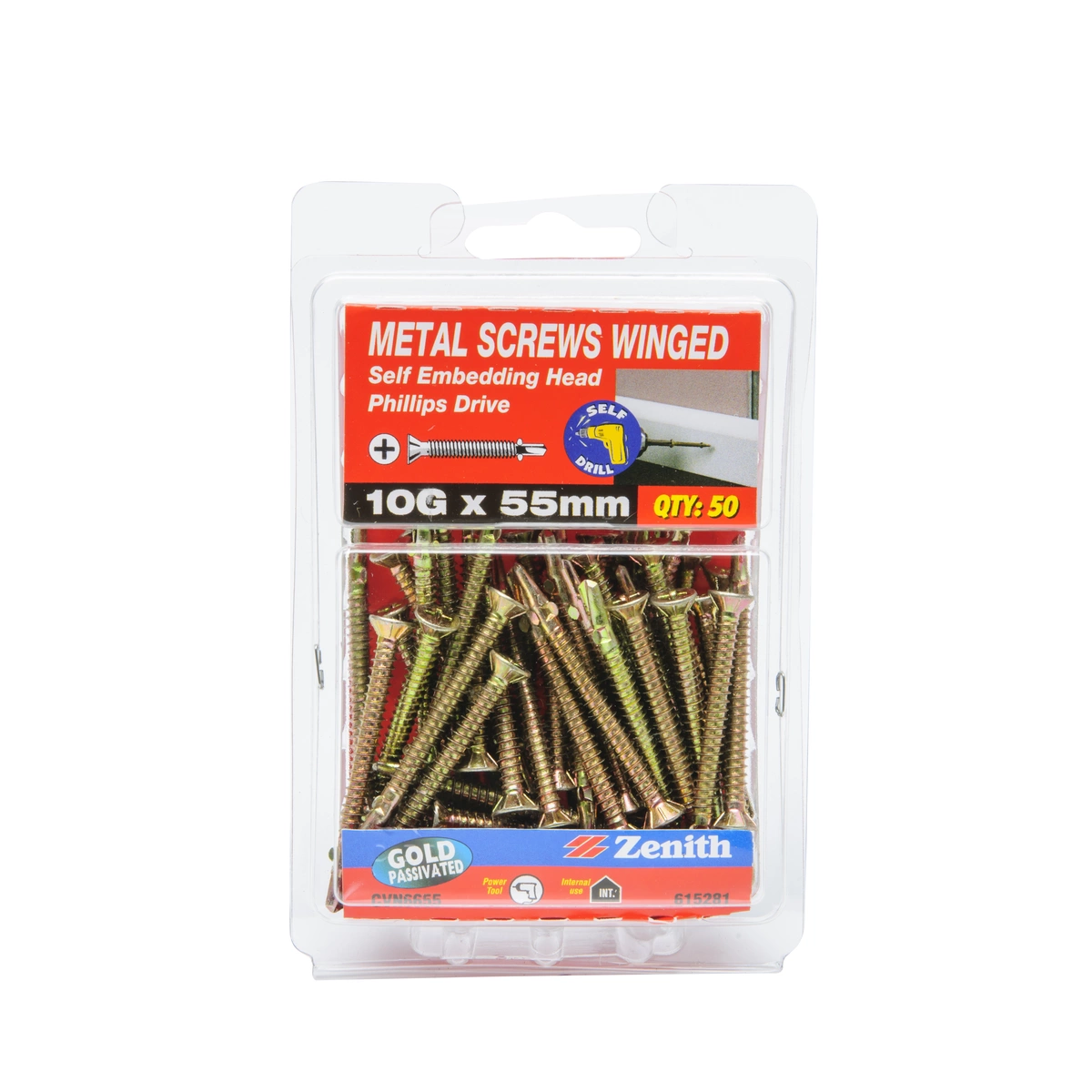 ZENITH® 10G x 55mm Gold Passivated, Self Drilling, Phillips Drive, Metal Screws – Internal Use – 50 Pack