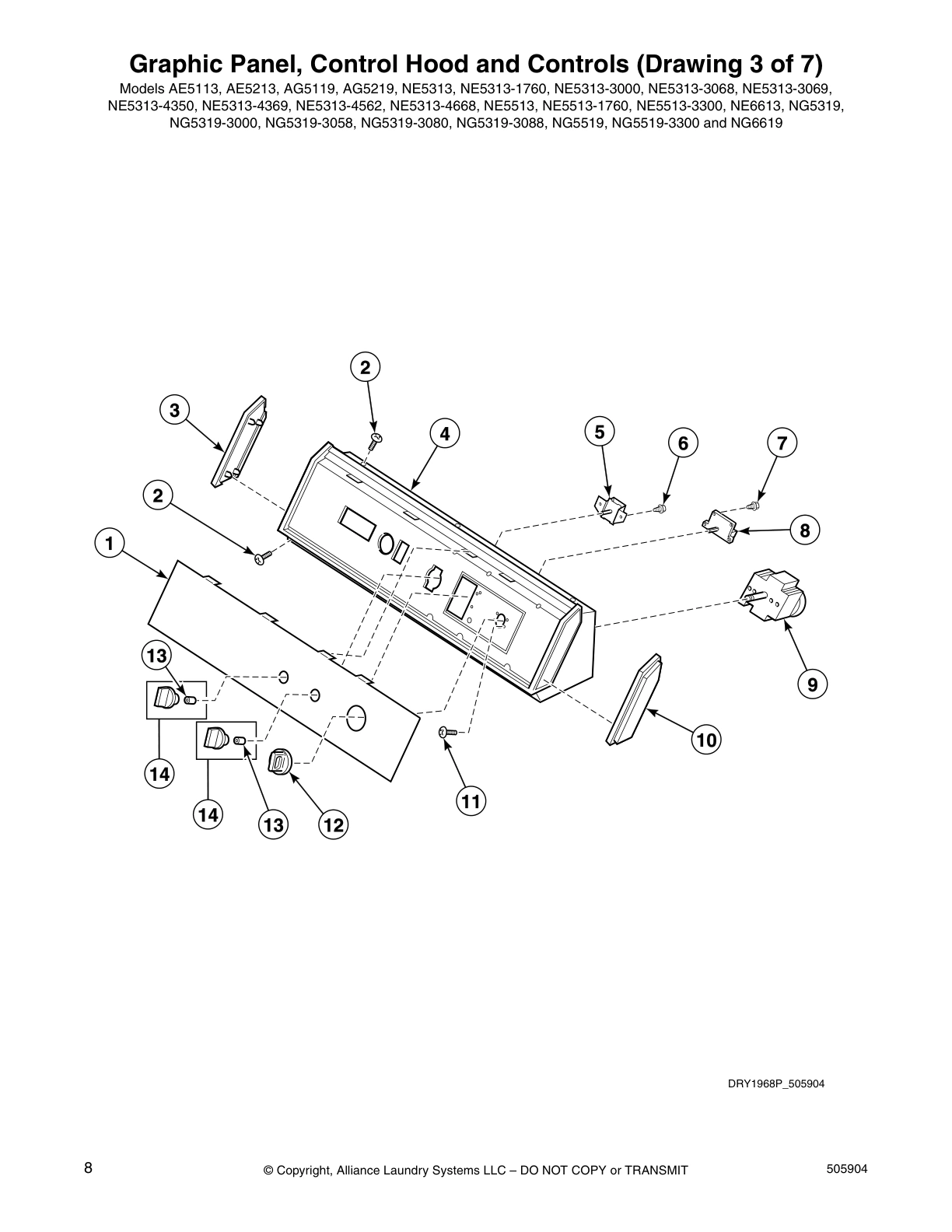 Graphic Panel, Control Hood and Controls (Drawing 3 of 7)