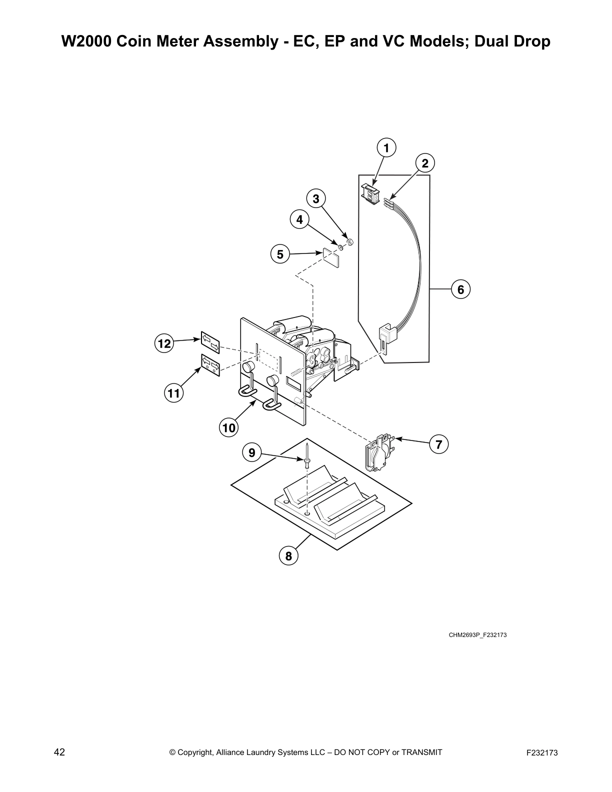 W2000 Coin Meter Assembly - EC, EP and VC Models; Dual Drop