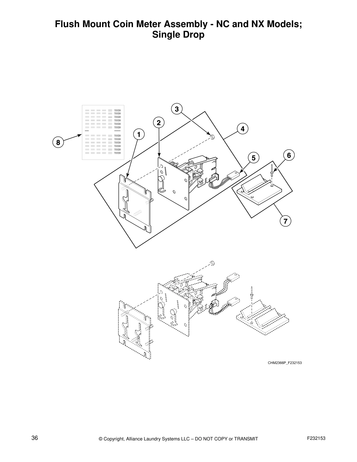 Flush Mount Coin Meter Assembly - NC and NX Models; 
Single Drop