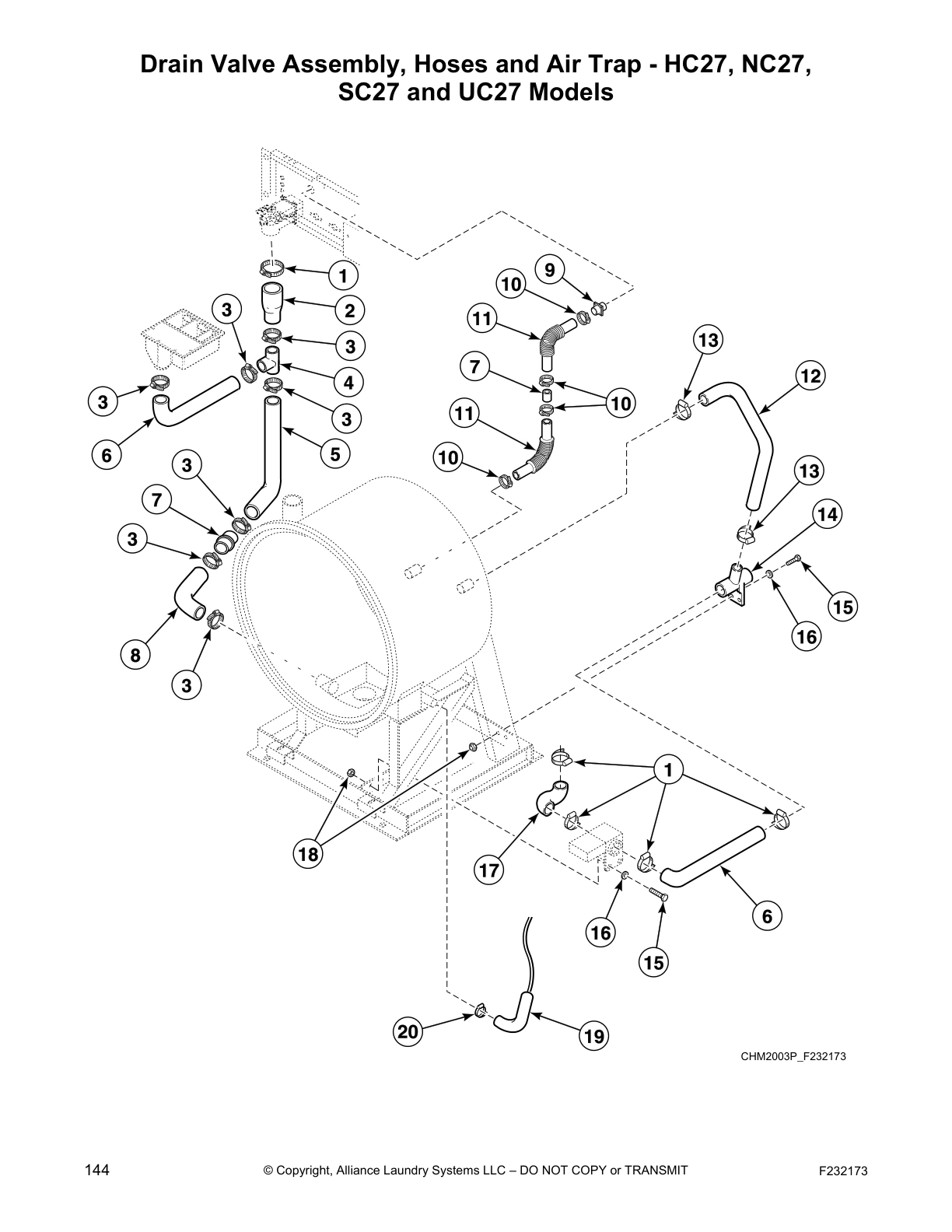 Drain Valve Assembly, Hoses and Air Trap - HC27, NC27, 
SC27 and UC27 Models