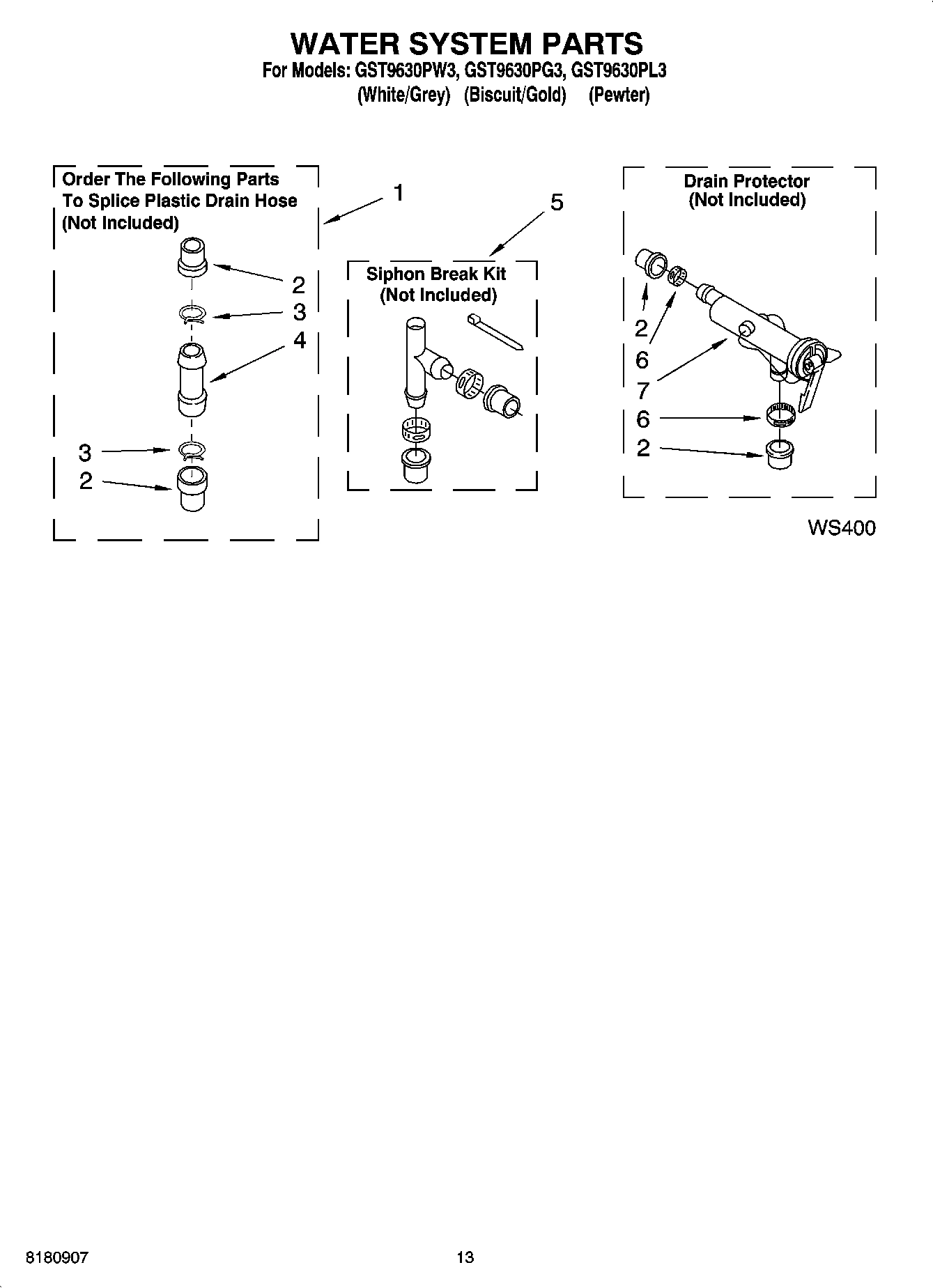 09 - WATER SYSTEM PARTS, OPTIONAL PARTS (NOT INCLUDED)
