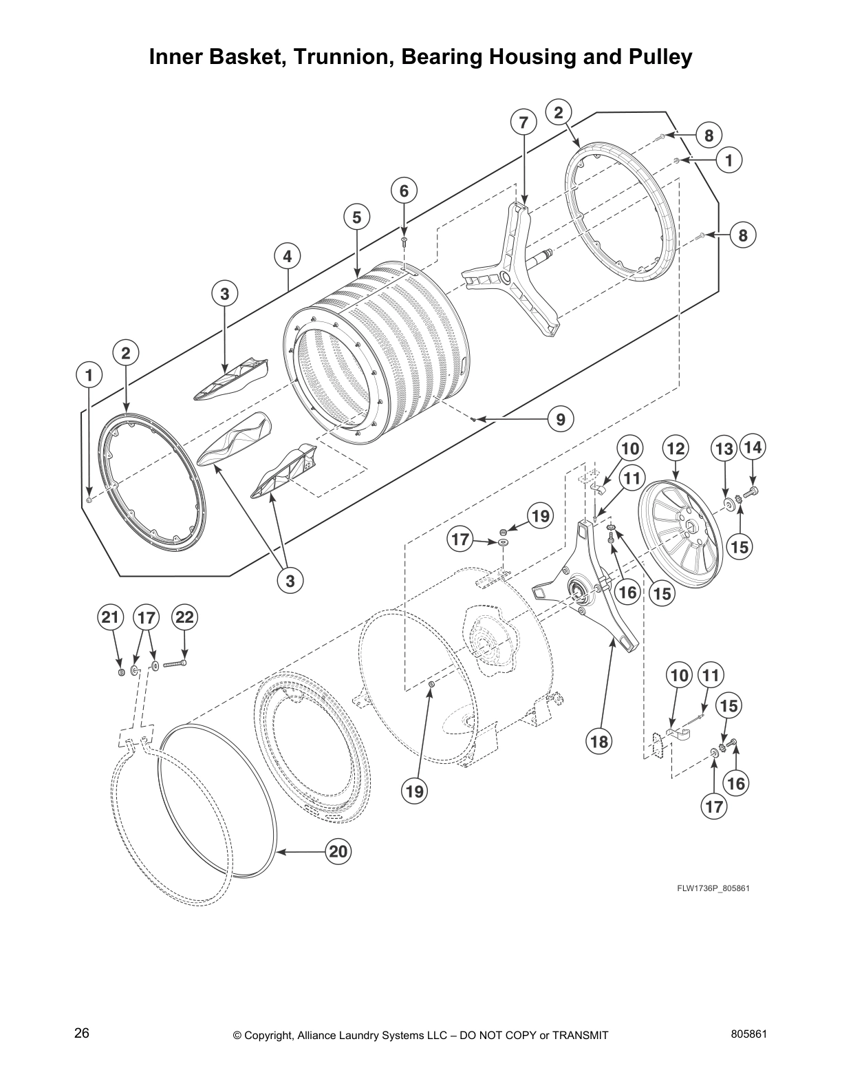 Inner Basket, Trunnion, Bearing Housing and Pulley
