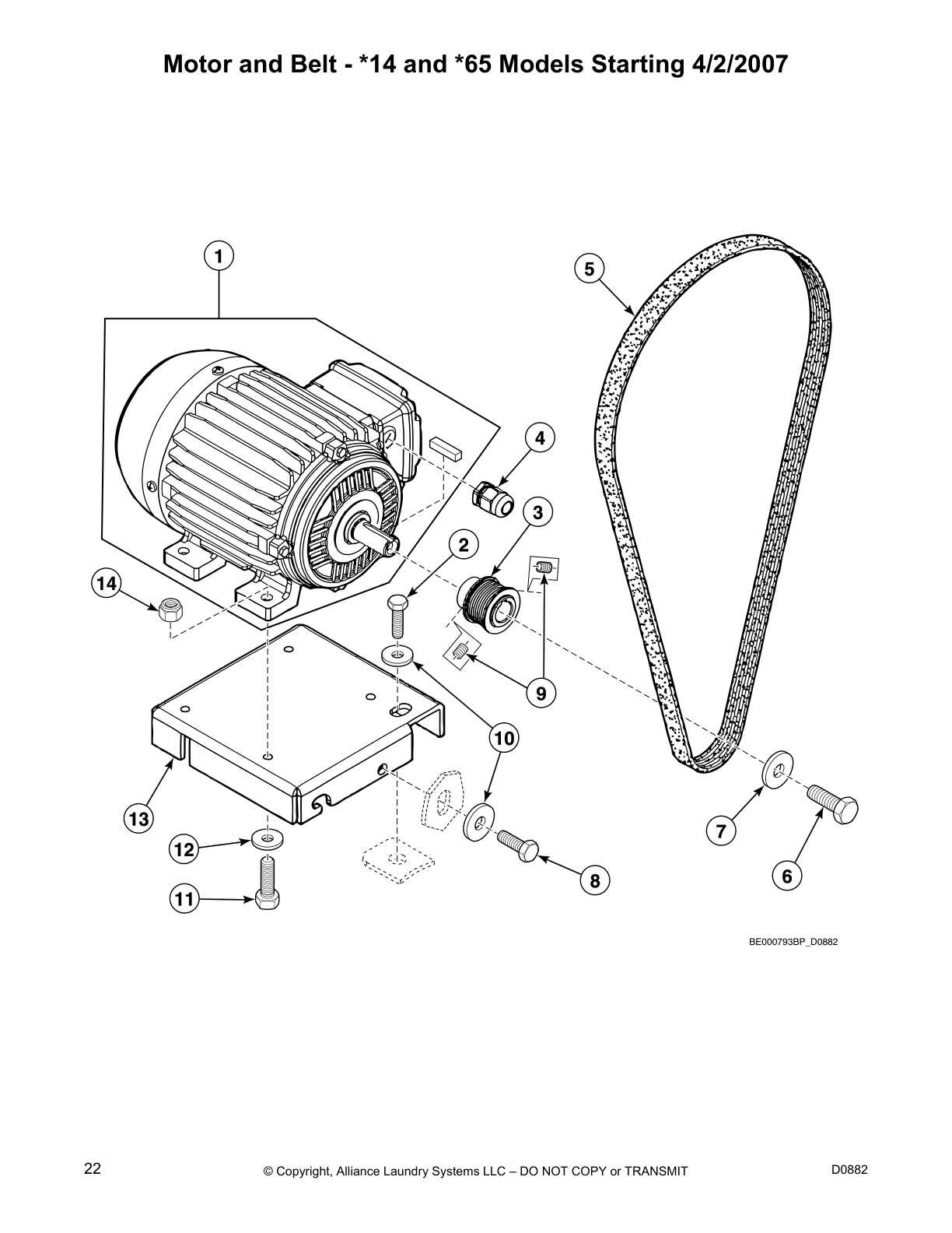 Motor and Belt - *14 and *65 Models Starting 4/2/2007