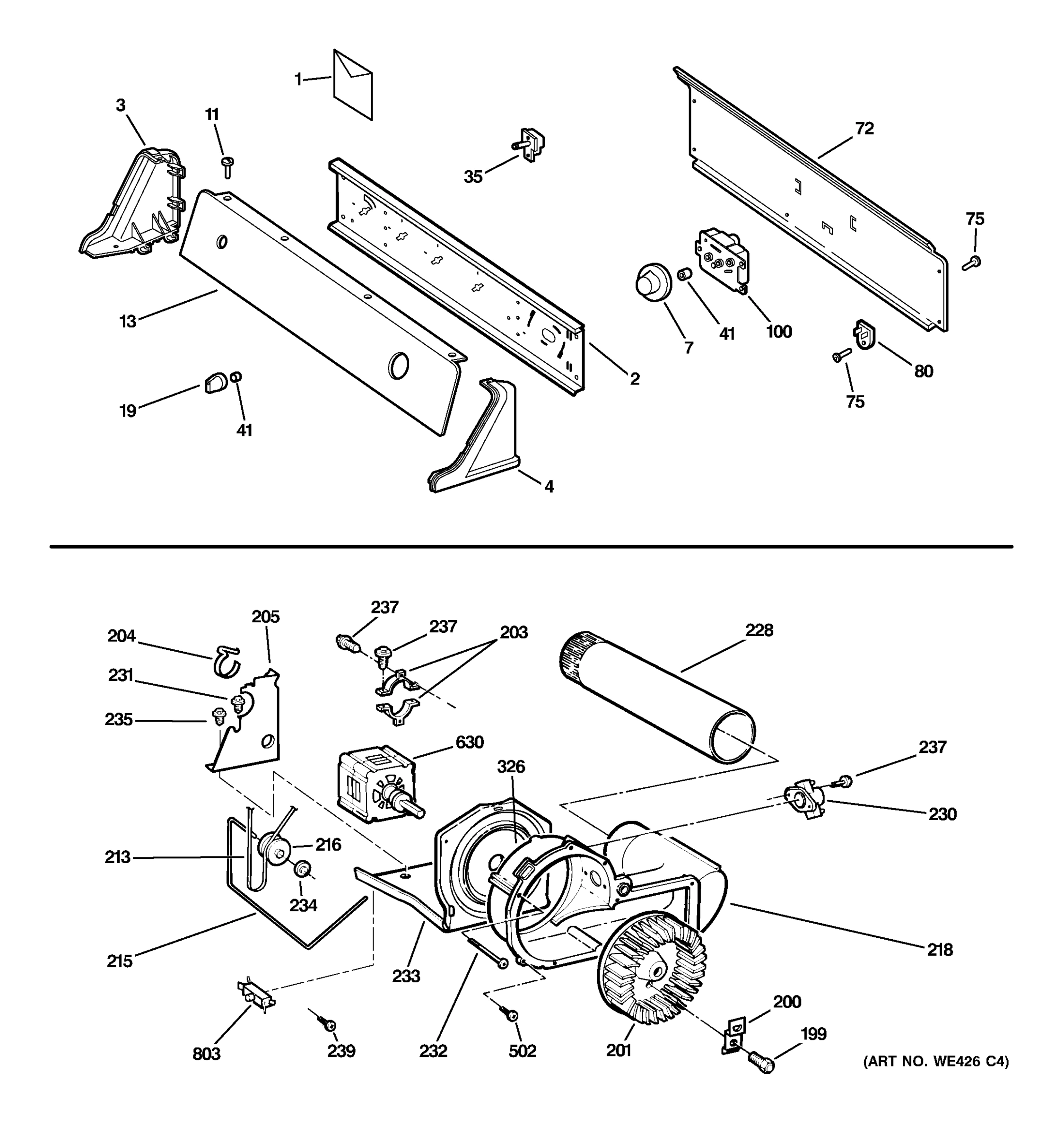 CONTROLS, BACKSPLASH, BLOWER & MOTOR