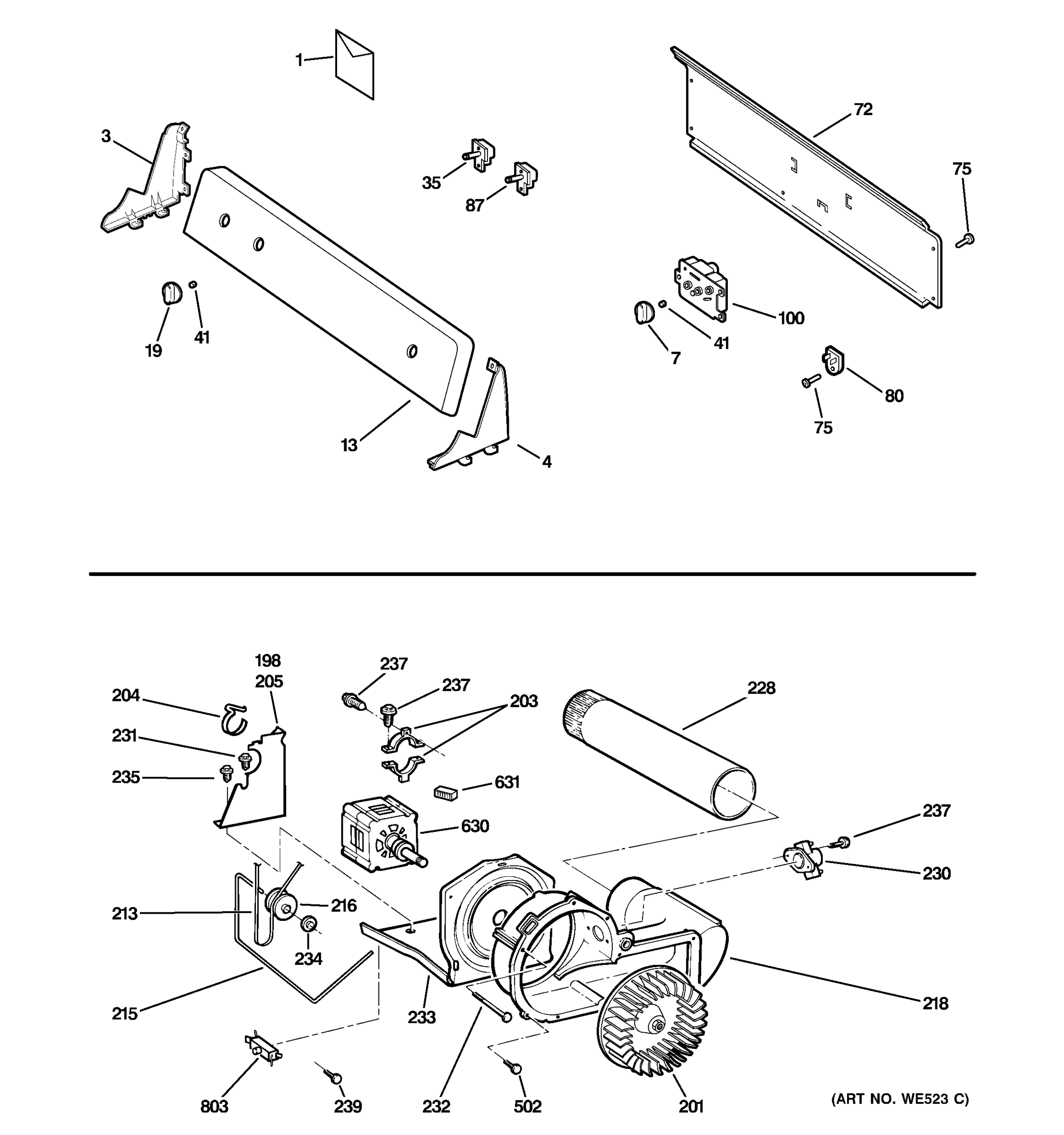 BACKSPLASH, BLOWER & MOTOR ASSEMBLY