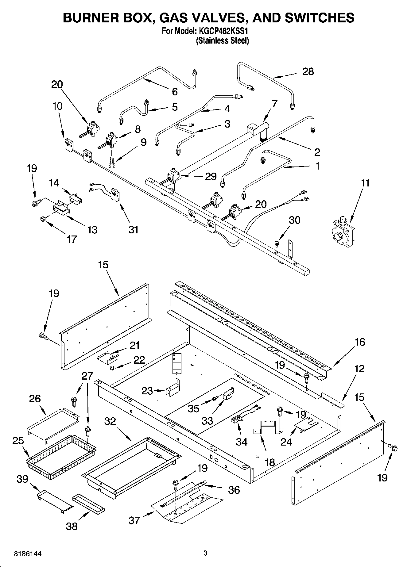02 - BURNER BOX, GAS VALVES, AND SWITCHES