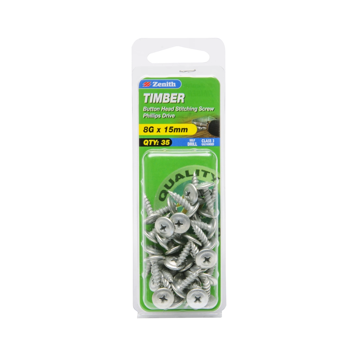 ZENITH® 8G x 15mm Class 3 Galvanised, Phillips Drive, Stitching Screws – External Use – 35 Pack