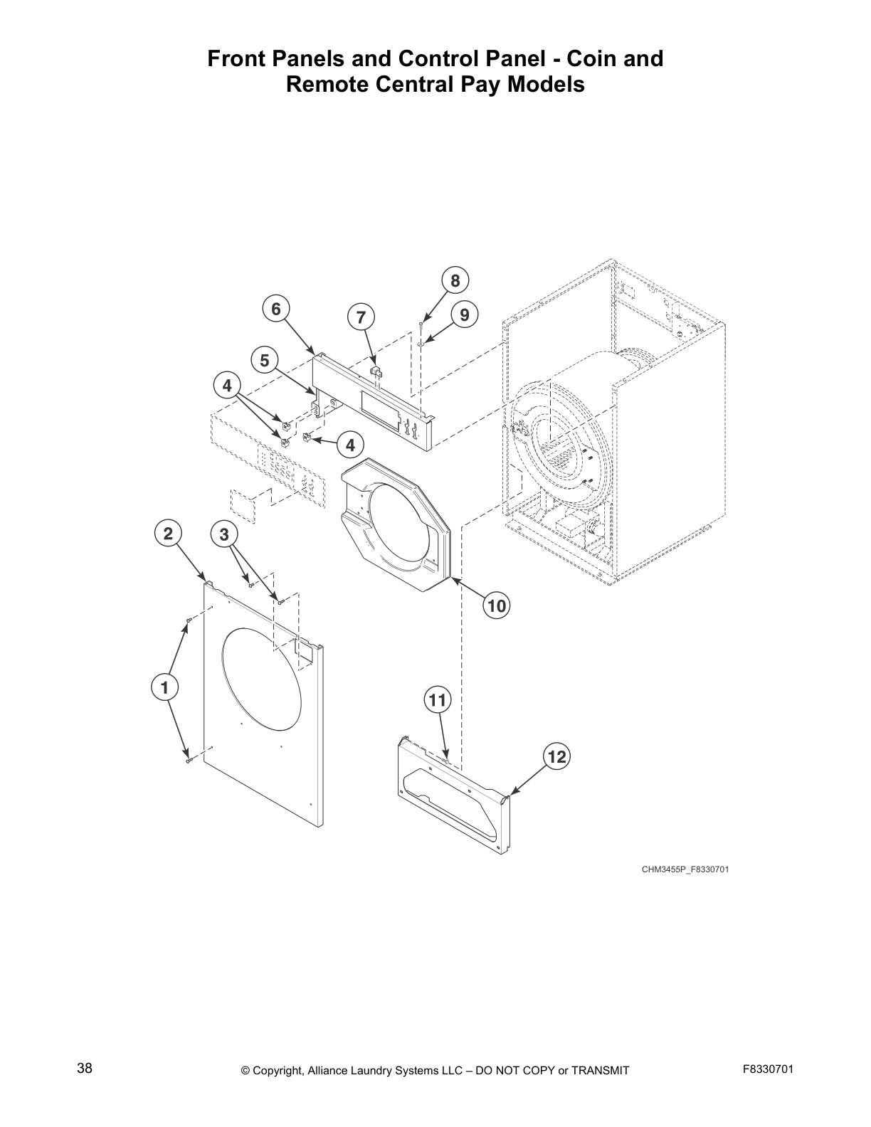 Front Panels and Control Panel - Coin and 
Remote Central Pay Models