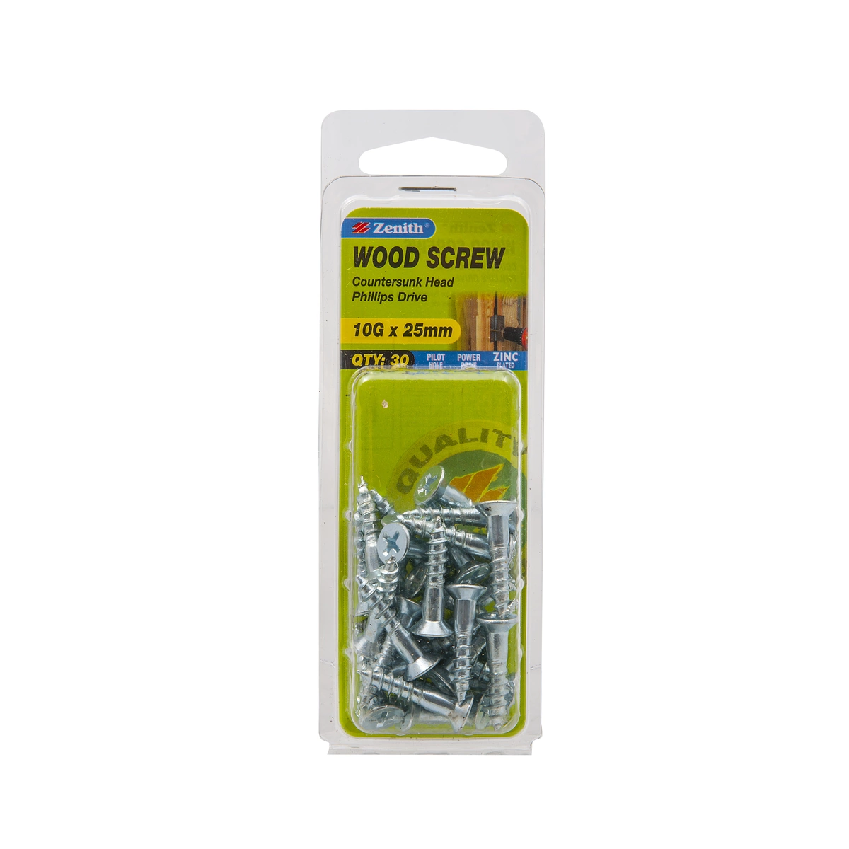 ZENITH® 10G x 25mm Zinc Plated, Phillips Drive, Wood Screws – Internal Use – 30 Pack