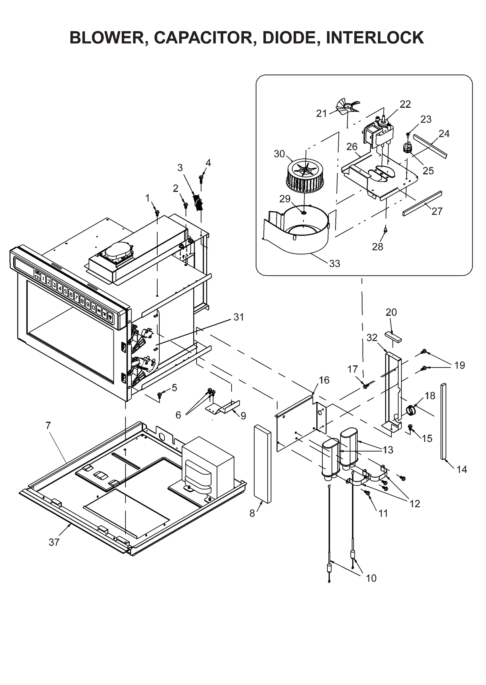 BLOWER, CAPACITOR, DIODE, INTERLOCK