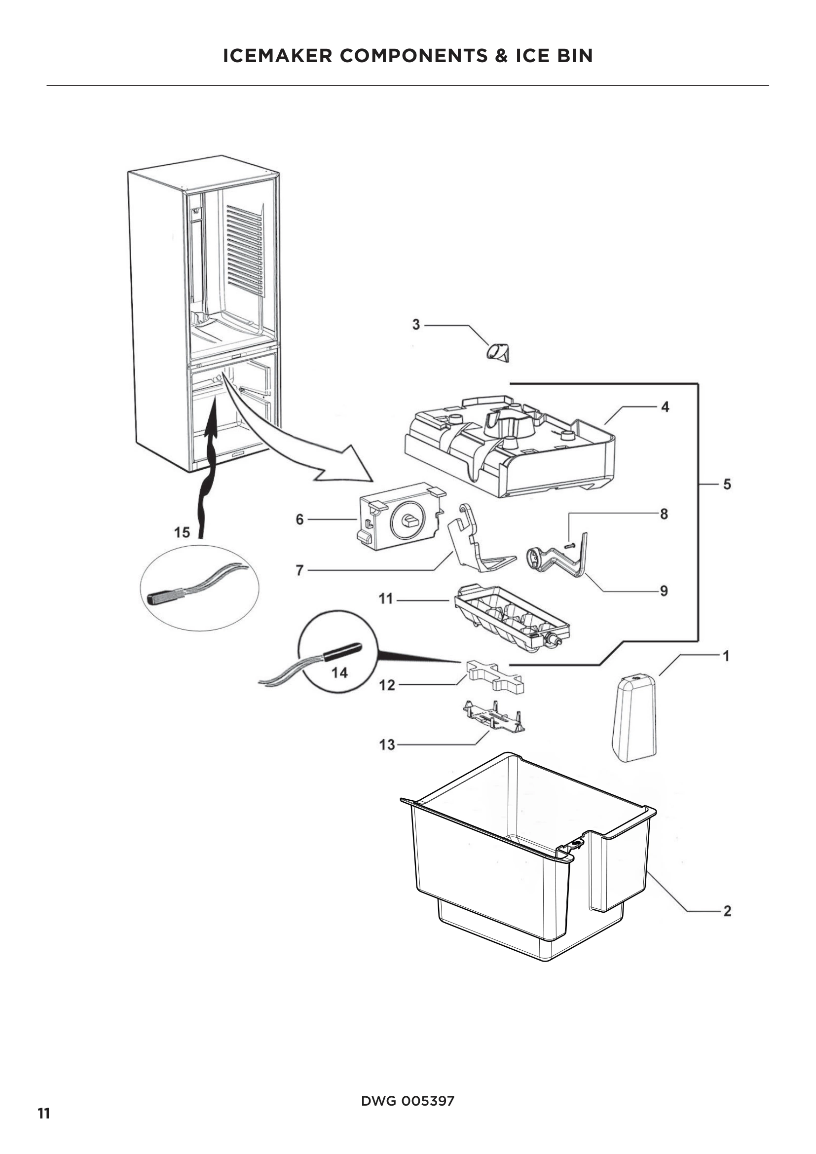 ICEMAKER COMPONENTS & ICE BIN
