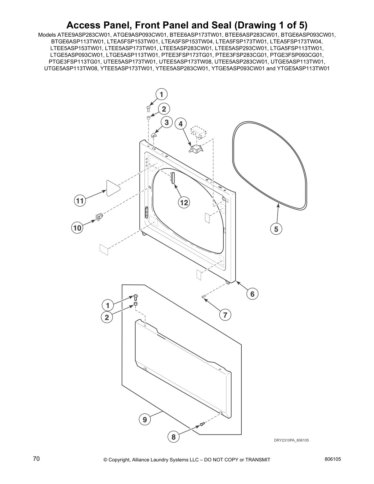Access Panel, Front Panel and Seal (Drawing 1 of 5)
