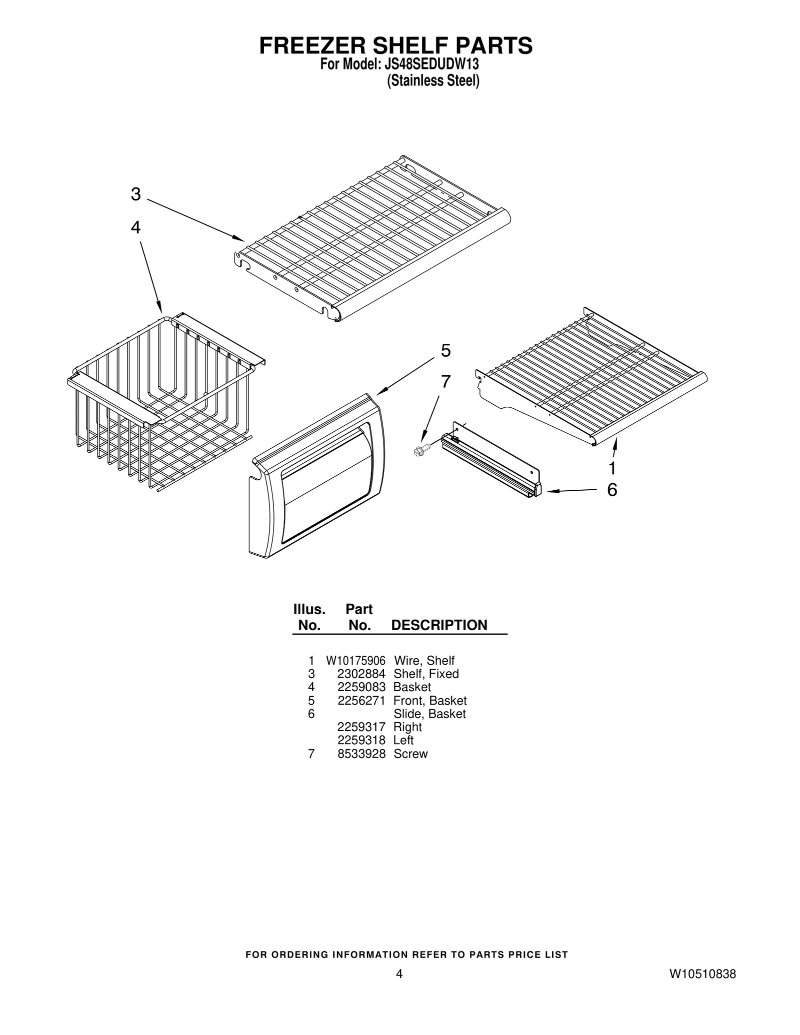 FREEZER SHELF PARTS