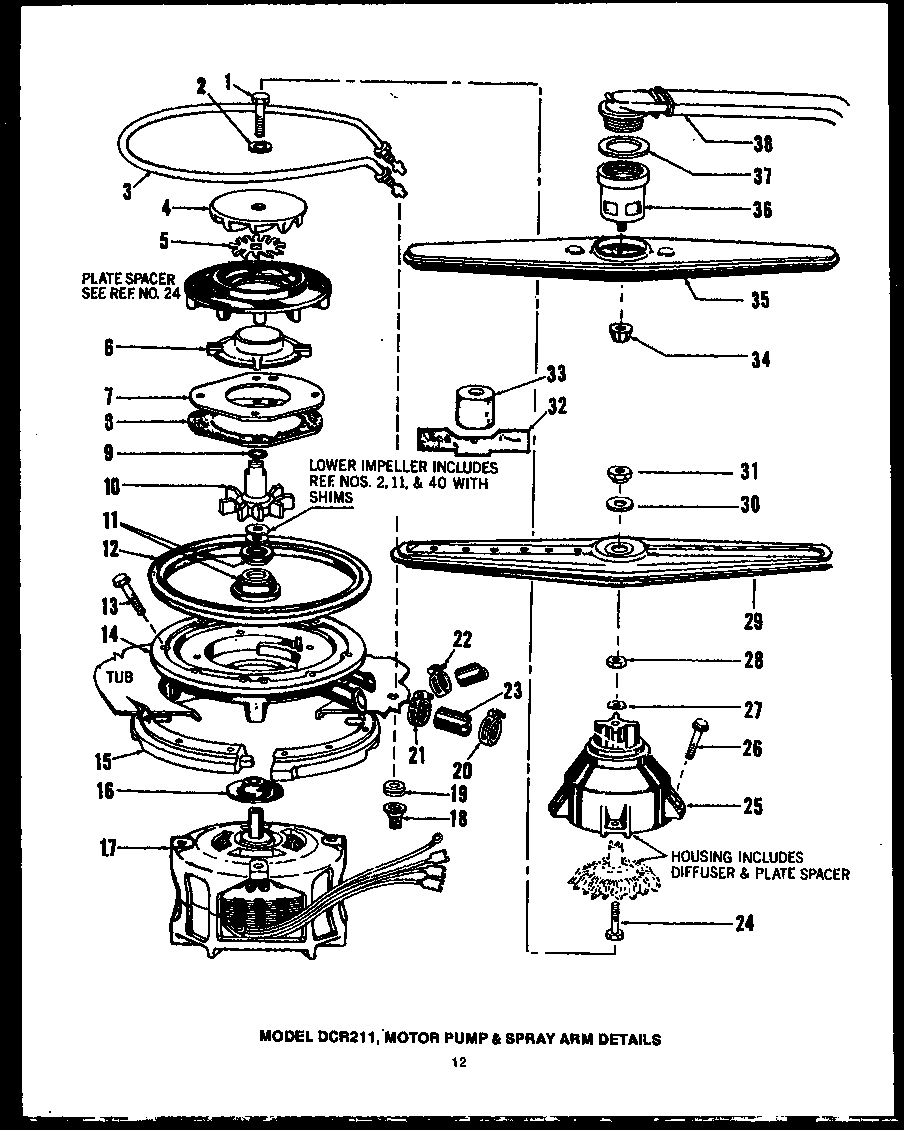 03 - MOTOR PUMP & SPRAY ARM DETAILS
