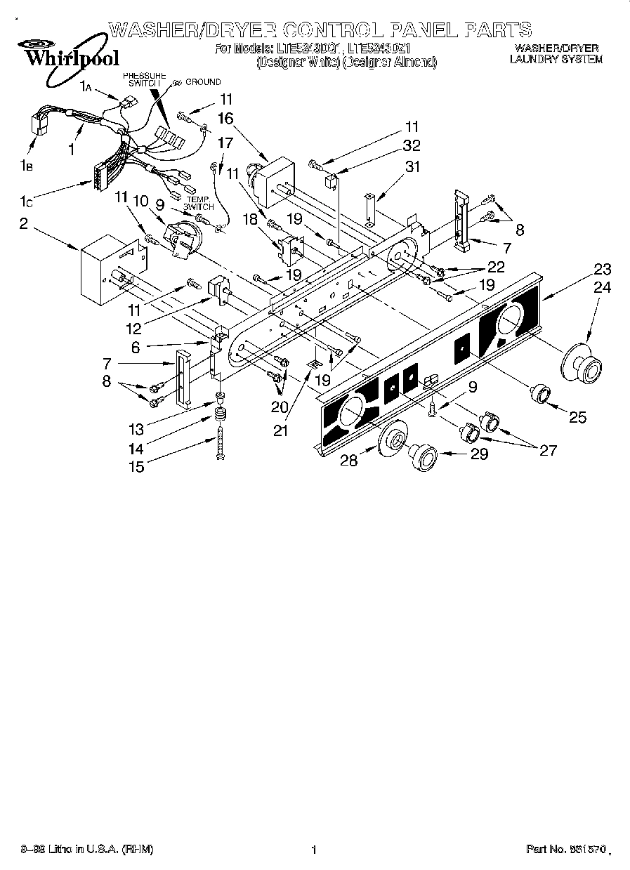 01 - WASHER/DRYER CONTROL PANEL