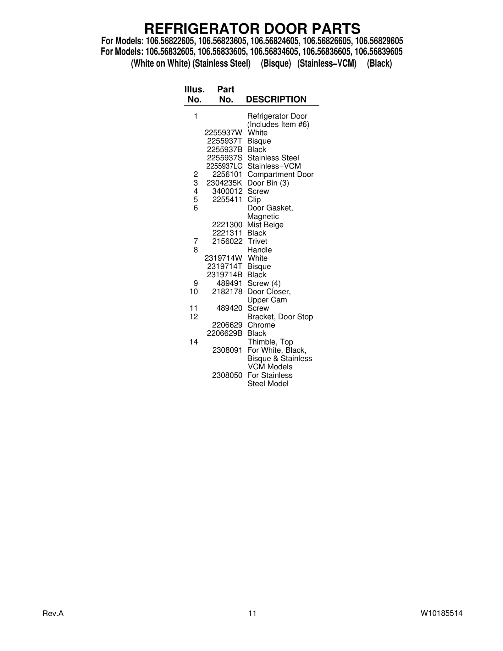 REFRIGERATOR DOOR PARTS