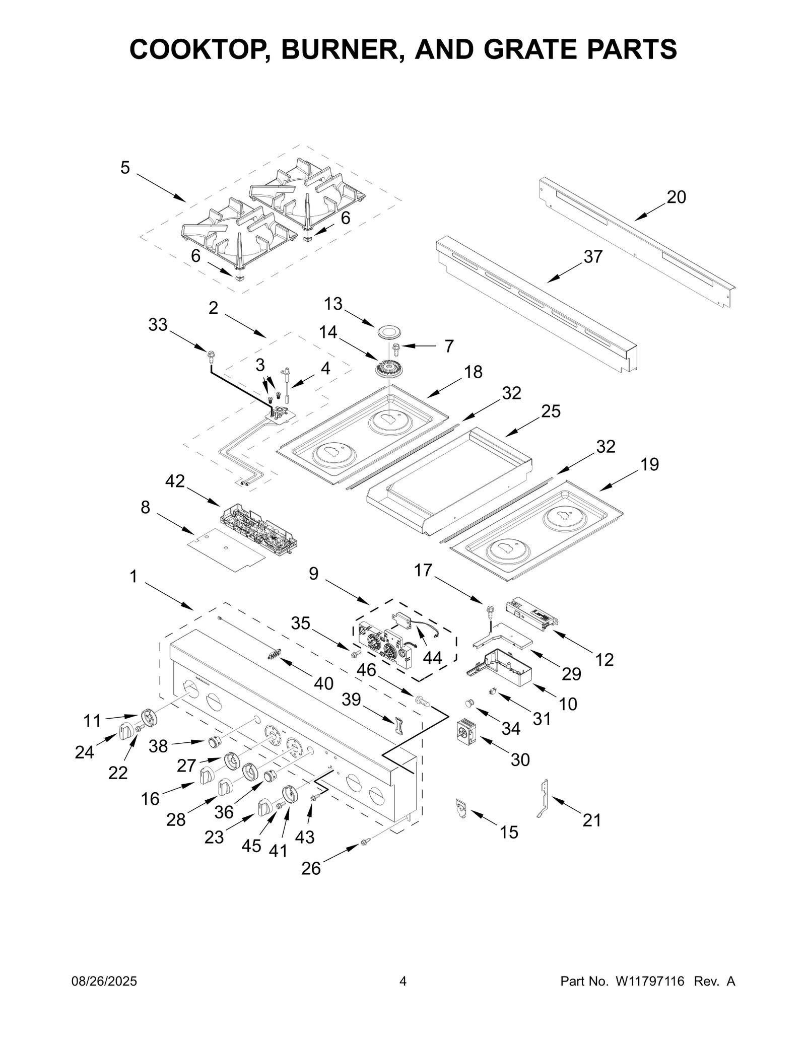 COOKTOP, BURNER, AND GRATE PARTS