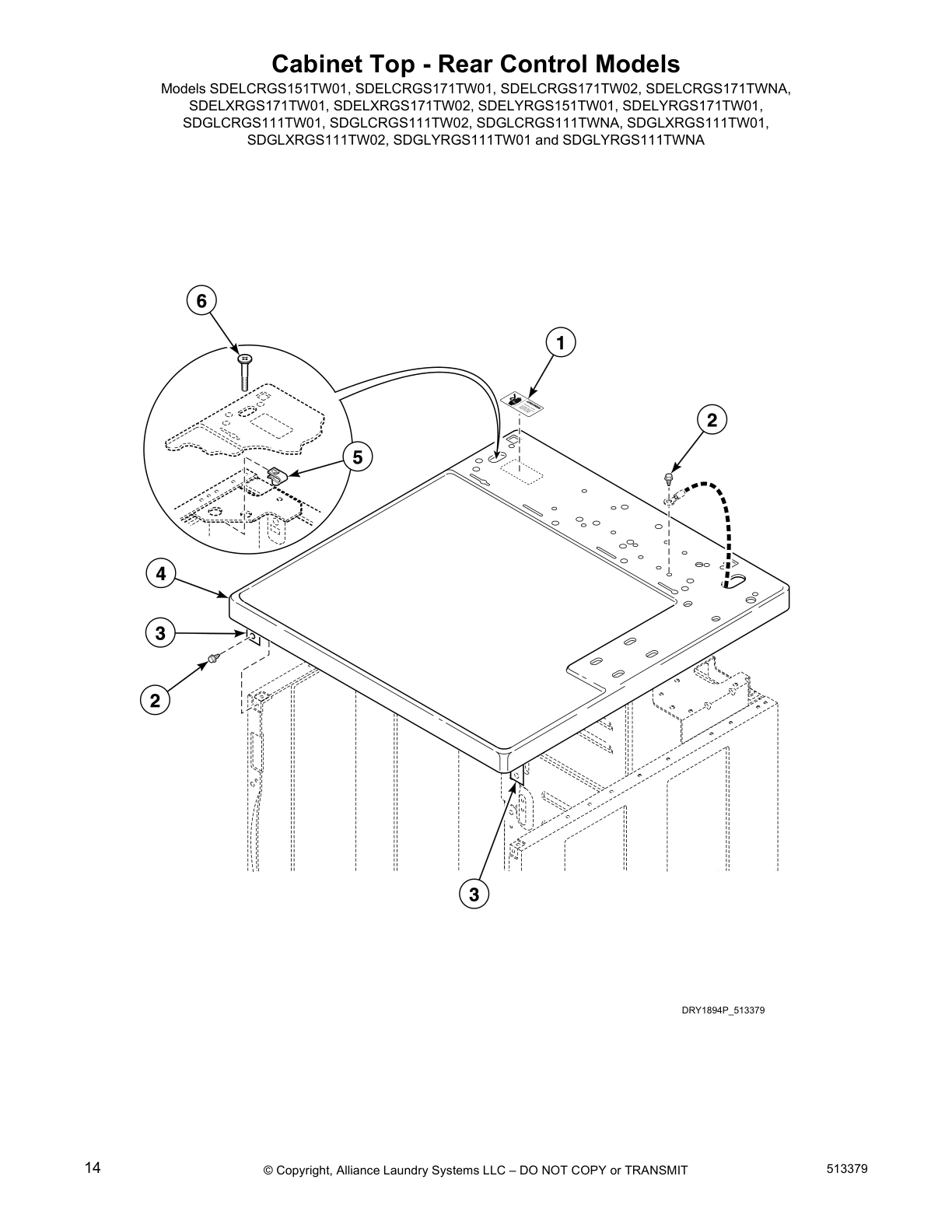 Cabinet Top - Rear Control Models