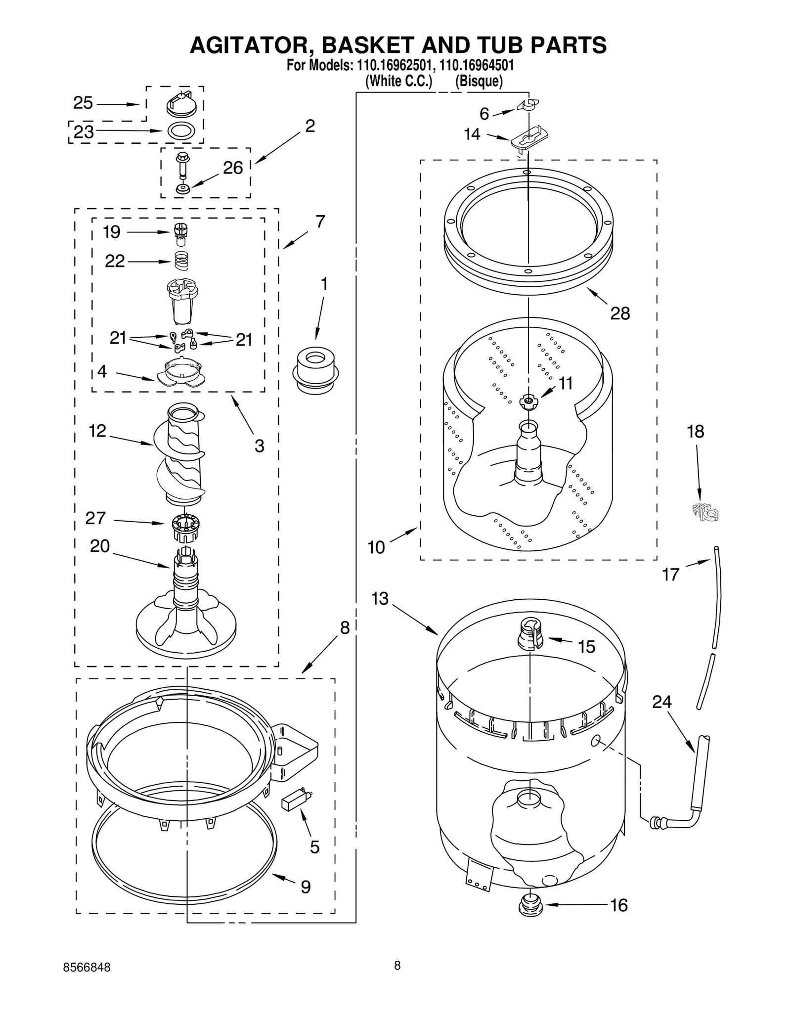 AGITATOR, BASKET AND TUB PARTS