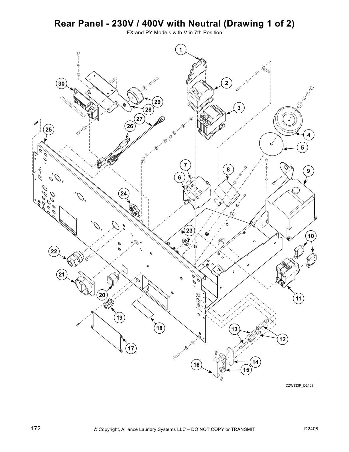 Rear Panel - 230V / 400V with Neutral (Drawing 1 of 2)