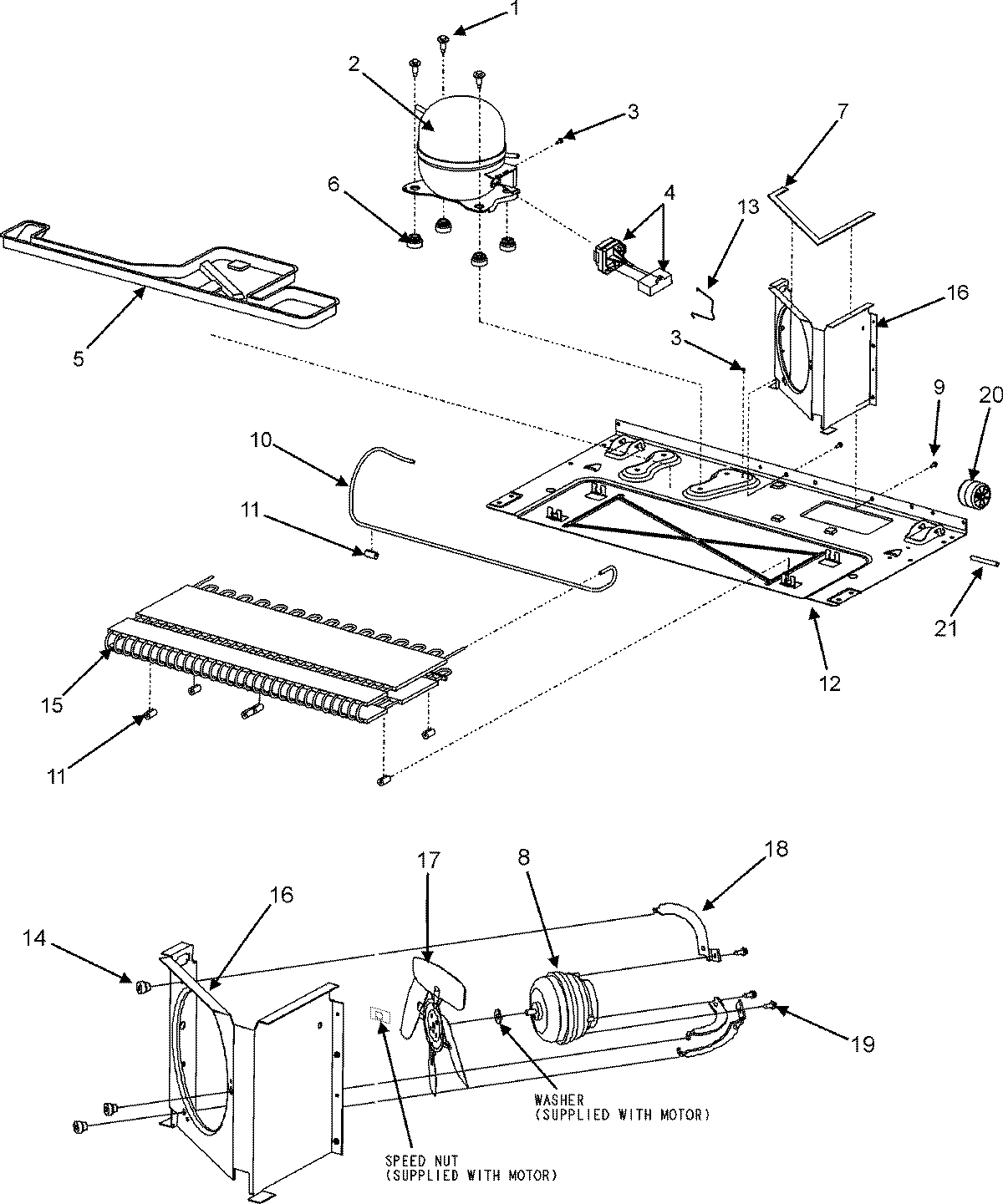 02 - COMPRESSOR/COND MOTOR/REAR ROLLERS