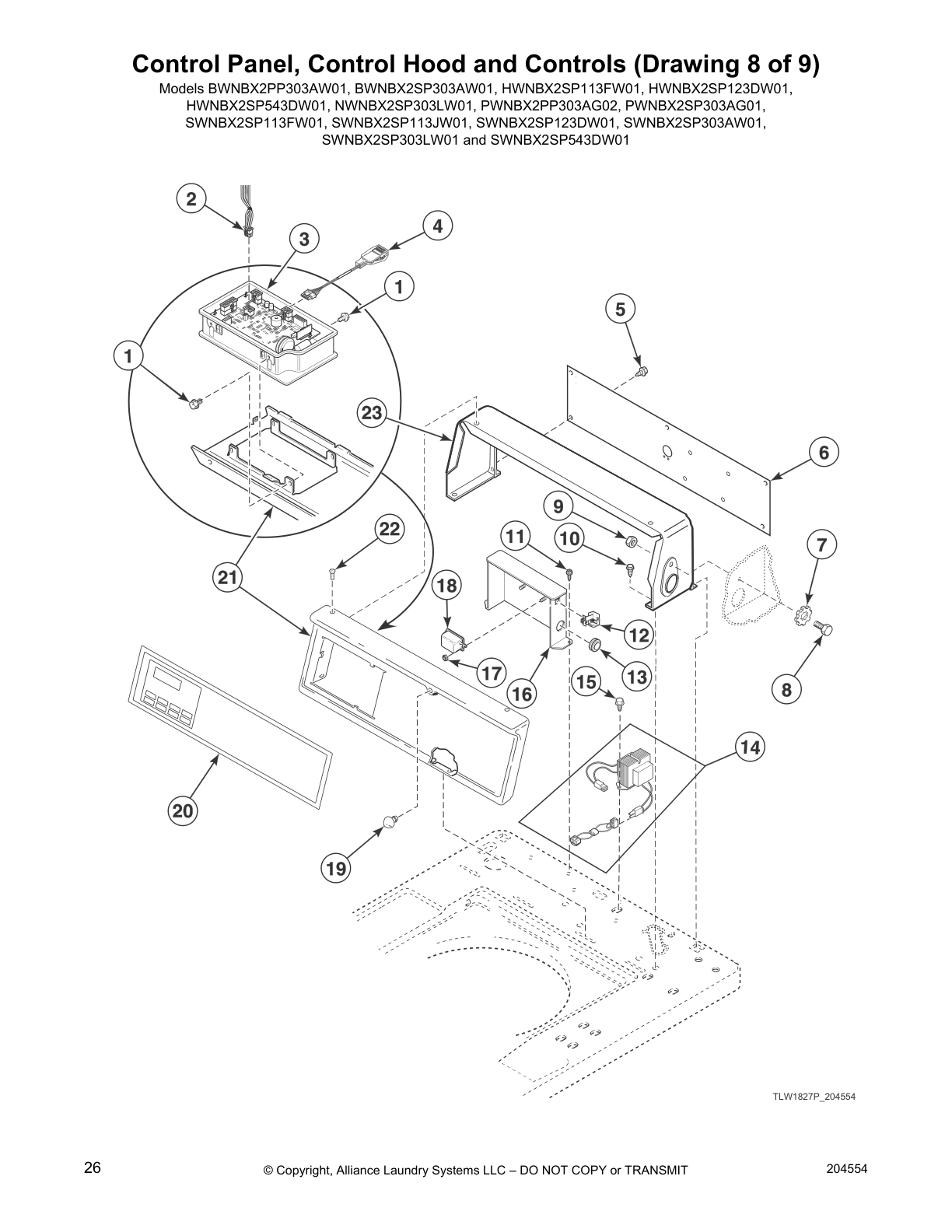 Control Panel, Control Hood and Controls (Drawing 8 of 9)