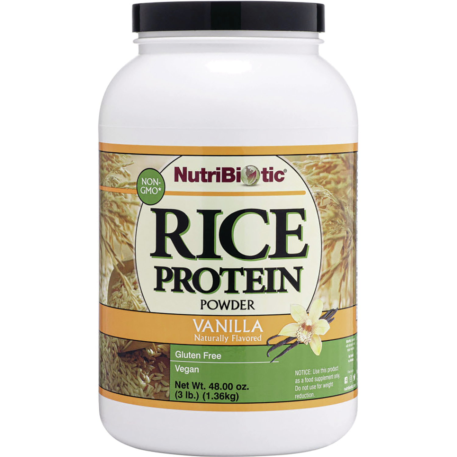 NutriBiotic Rice Protein Powder - Vanilla | 12 G Protein | 48 oz Powder