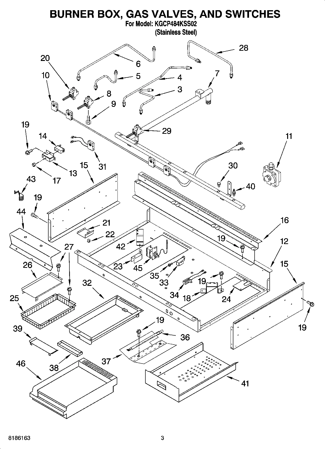 02 - BURNER BOX, GAS VALVES, AND SWITCHES