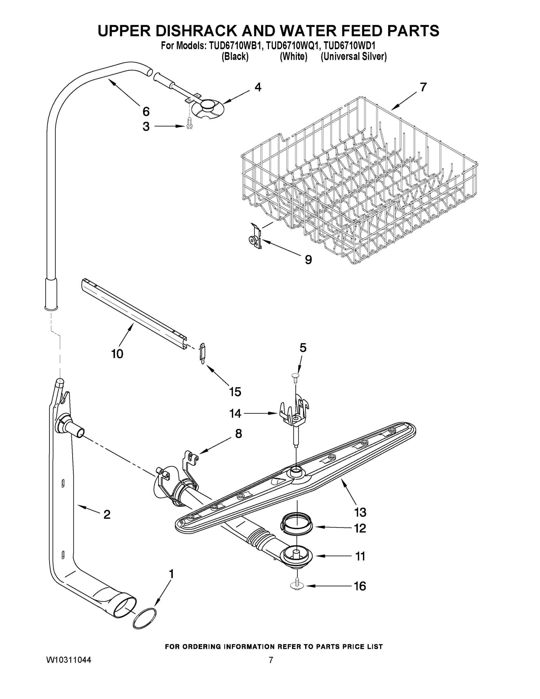 05 - UPPER DISHRACK AND WATER FEED PARTS