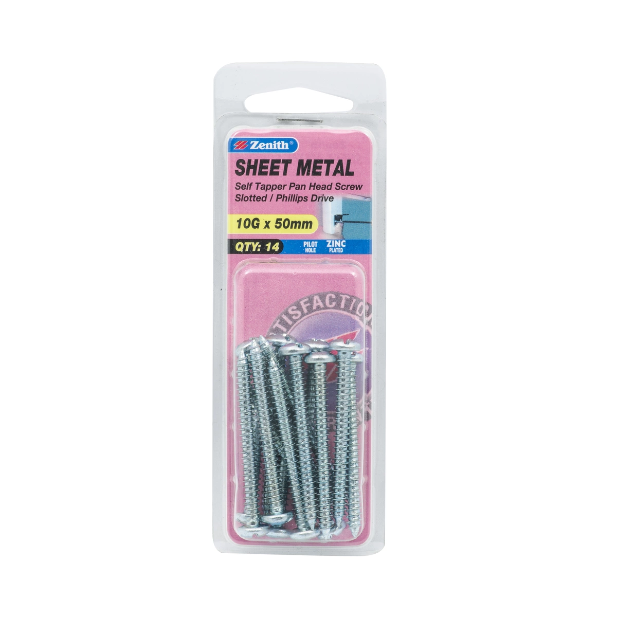 ZENITH® 10G x 38mm Zinc Plated, Self Tapping, Combination Drive, Sheet Metal Screws – Internal Use – 14 Pack