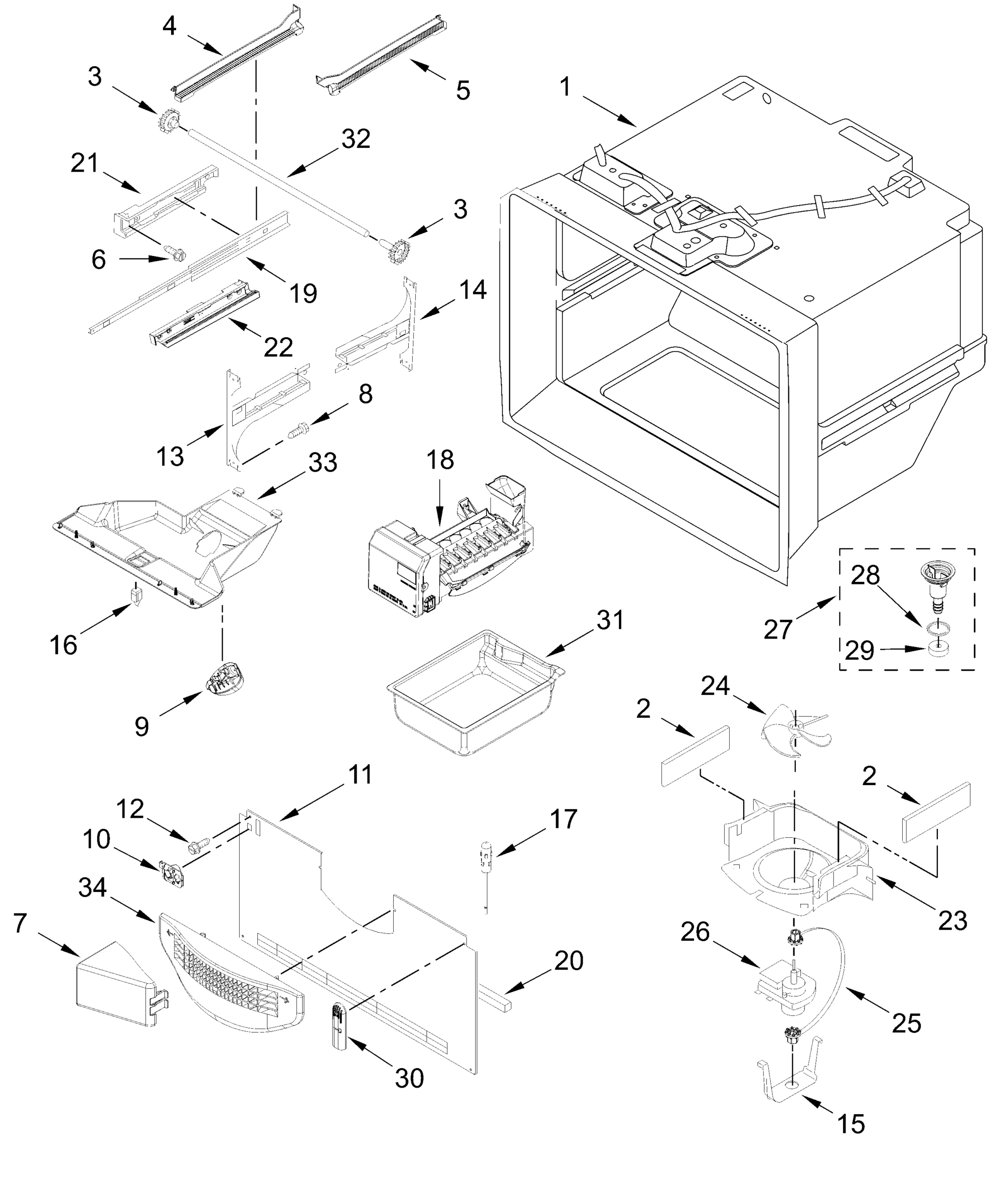 FREEZER LINER AND ICEMAKER PARTS