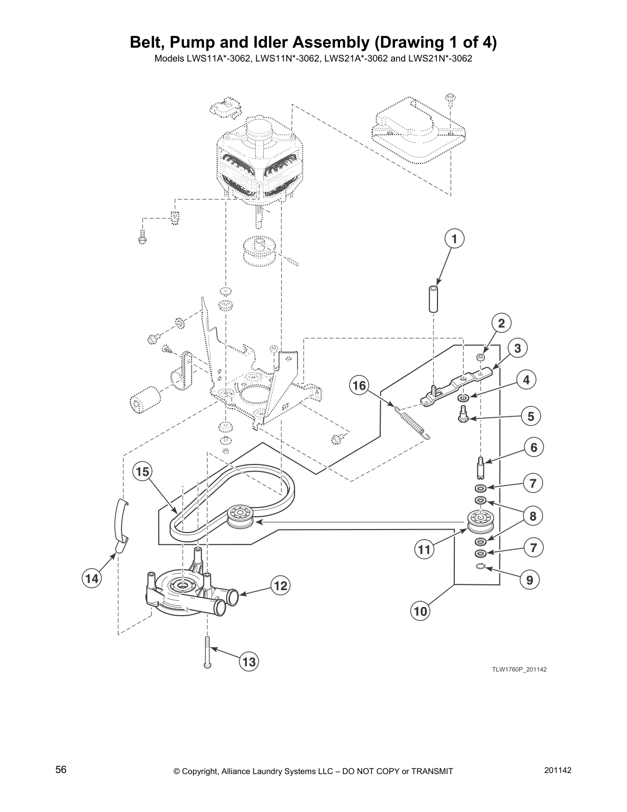 Belt, Pump and Idler Assembly (Drawing 1 of 4)